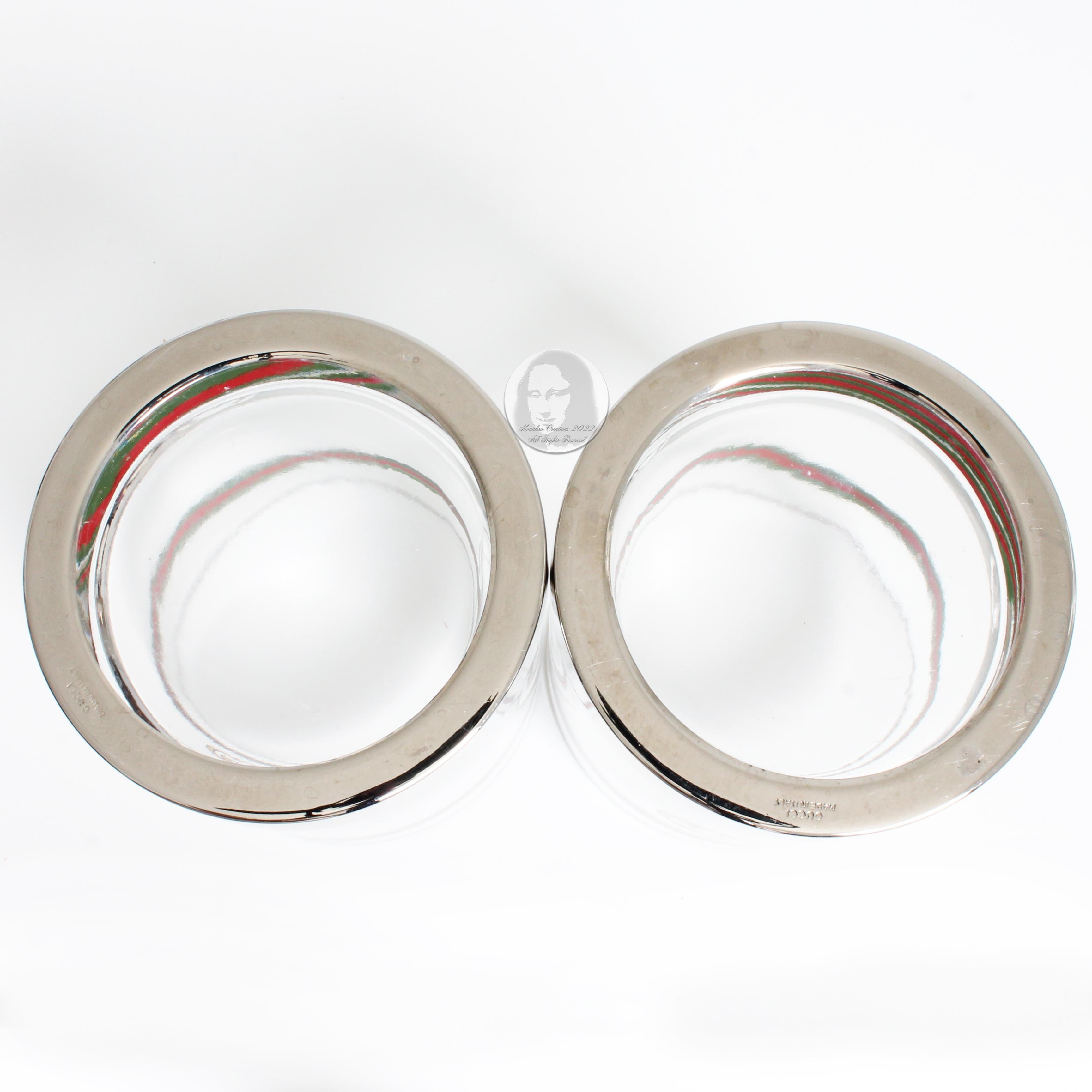 Gucci Cocktail Glasses with Silver Base GG Logo Webbing 2pc Set Barware Vintage 2