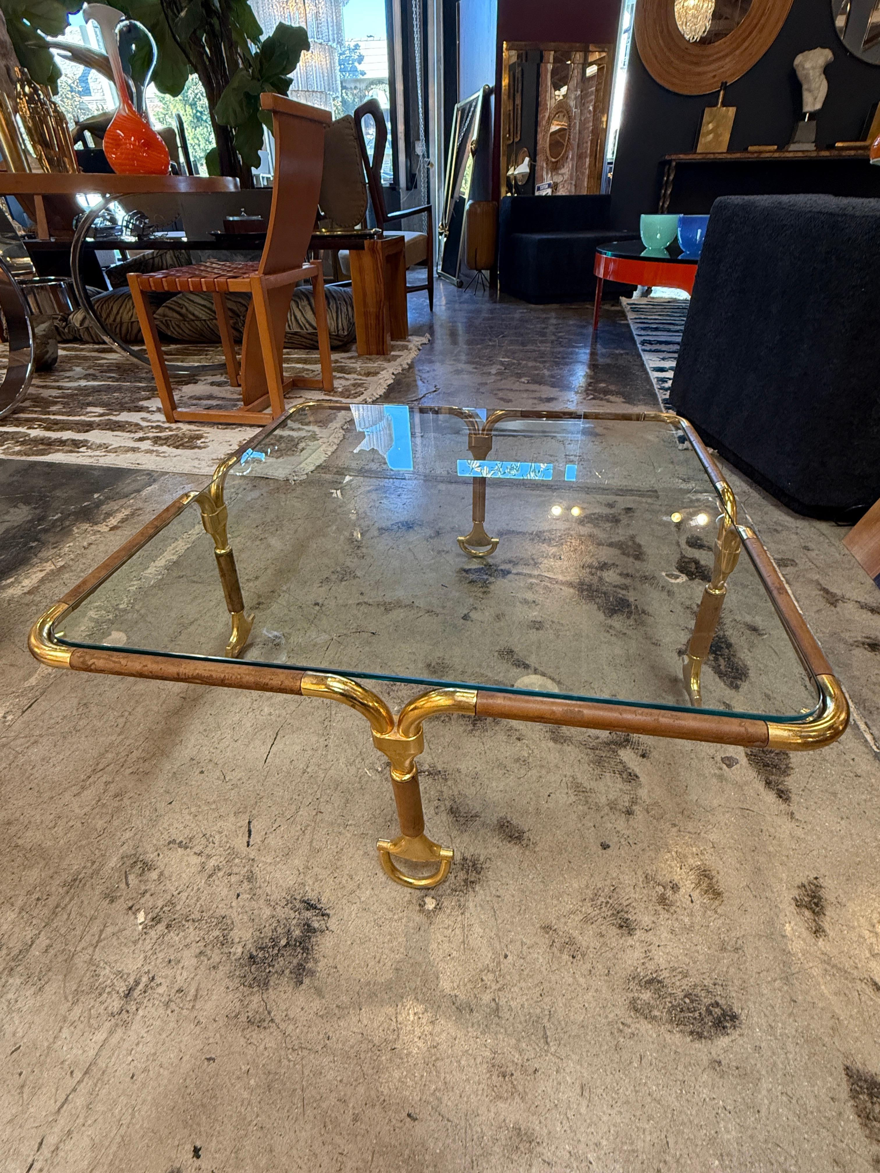 Couchtisch von Gucci aus Messing und Leder, Italien, 70er-Jahre. Sehr selten 3