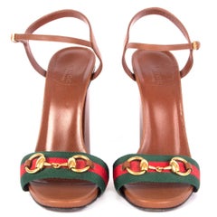 GUCCI cognac brown leather LIFFORD HORSEBIT WEB Sandals Shoes 38
