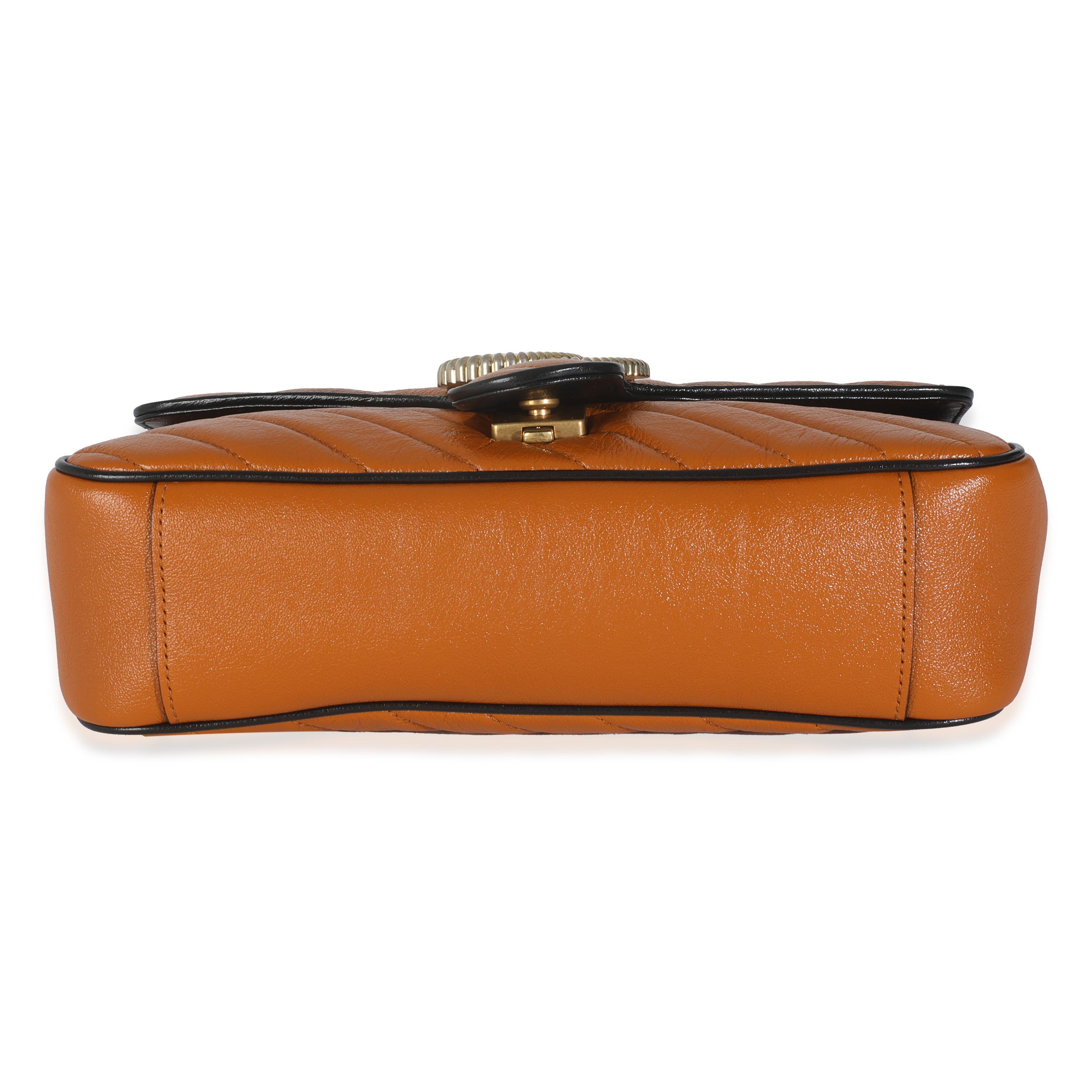Gucci Cognac Kalbsleder Matelasse Diagonal Small Torchon GG Marmont Umhängetasche im Zustand „Hervorragend“ im Angebot in New York, NY