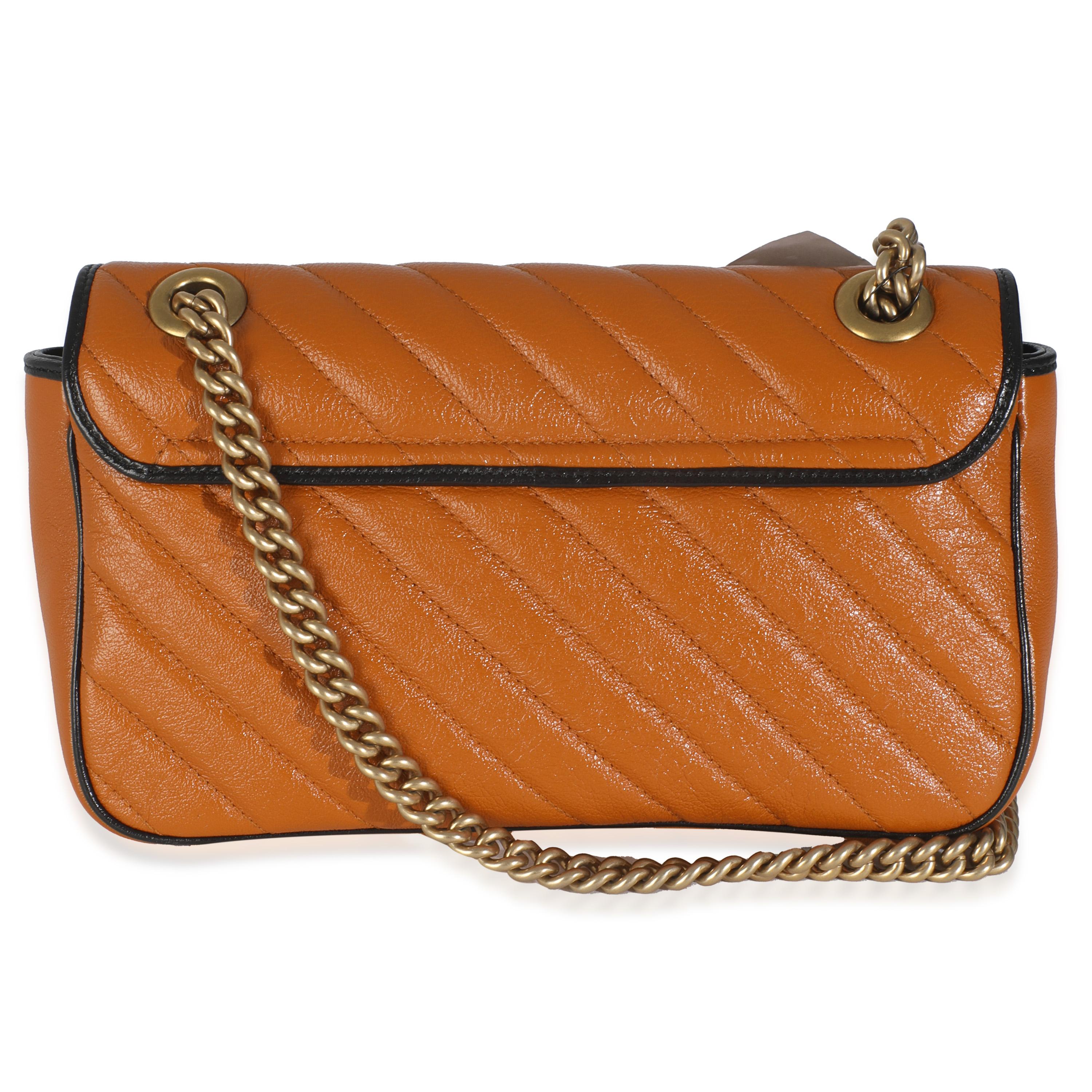 Gucci Cognac Kalbsleder Matelasse Diagonal Small Torchon GG Marmont Umhängetasche im Angebot 2