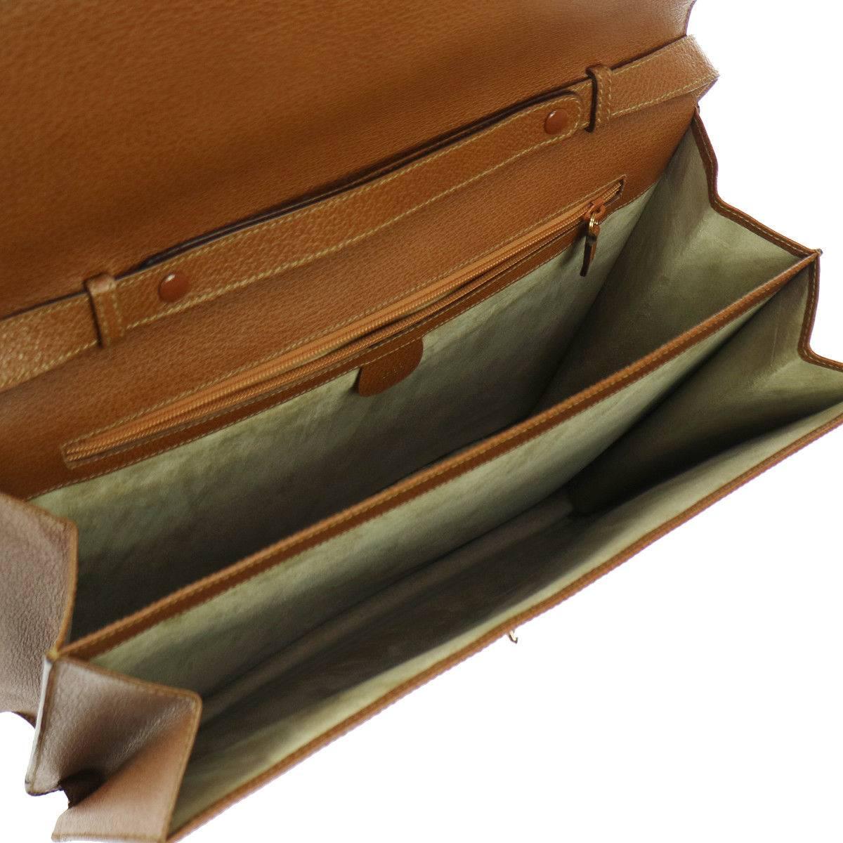 Women's Gucci Cognac Leather Bamboo Business Men's Briefcase Top Handle Shoulder Bag