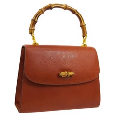 Gucci Cognac Leather Bamboo Kelly Top Handle Evening Shoulder Bag