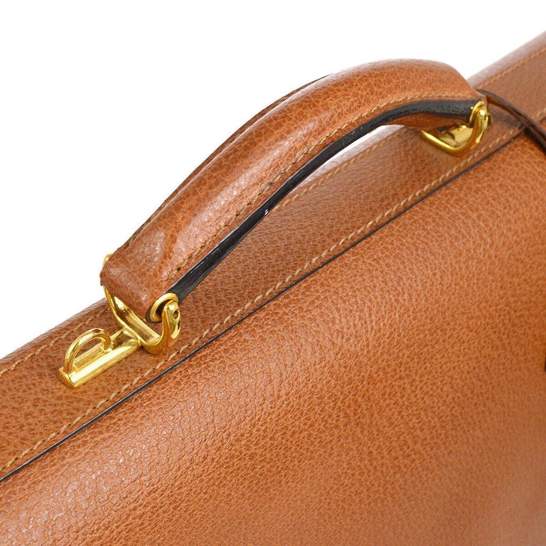 Gucci Cognac Leather Gold Men's Women's Travel Carryall Briefcase Bag