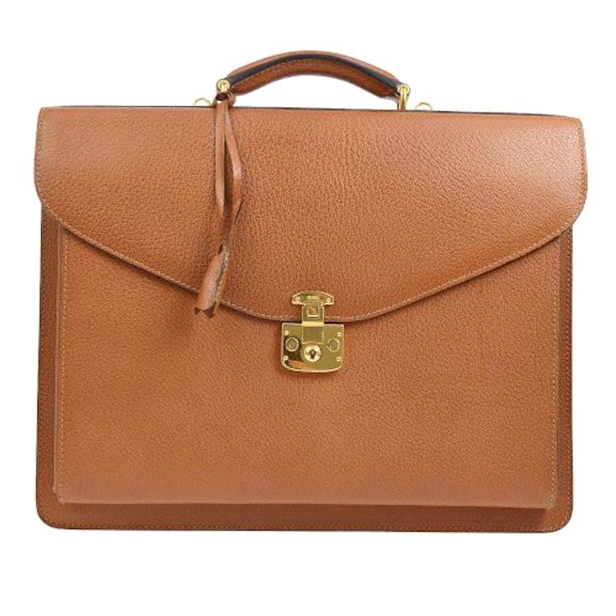 Gucci Cognac Leather Gold Men's Women's Travel Carryall Briefcase Bag