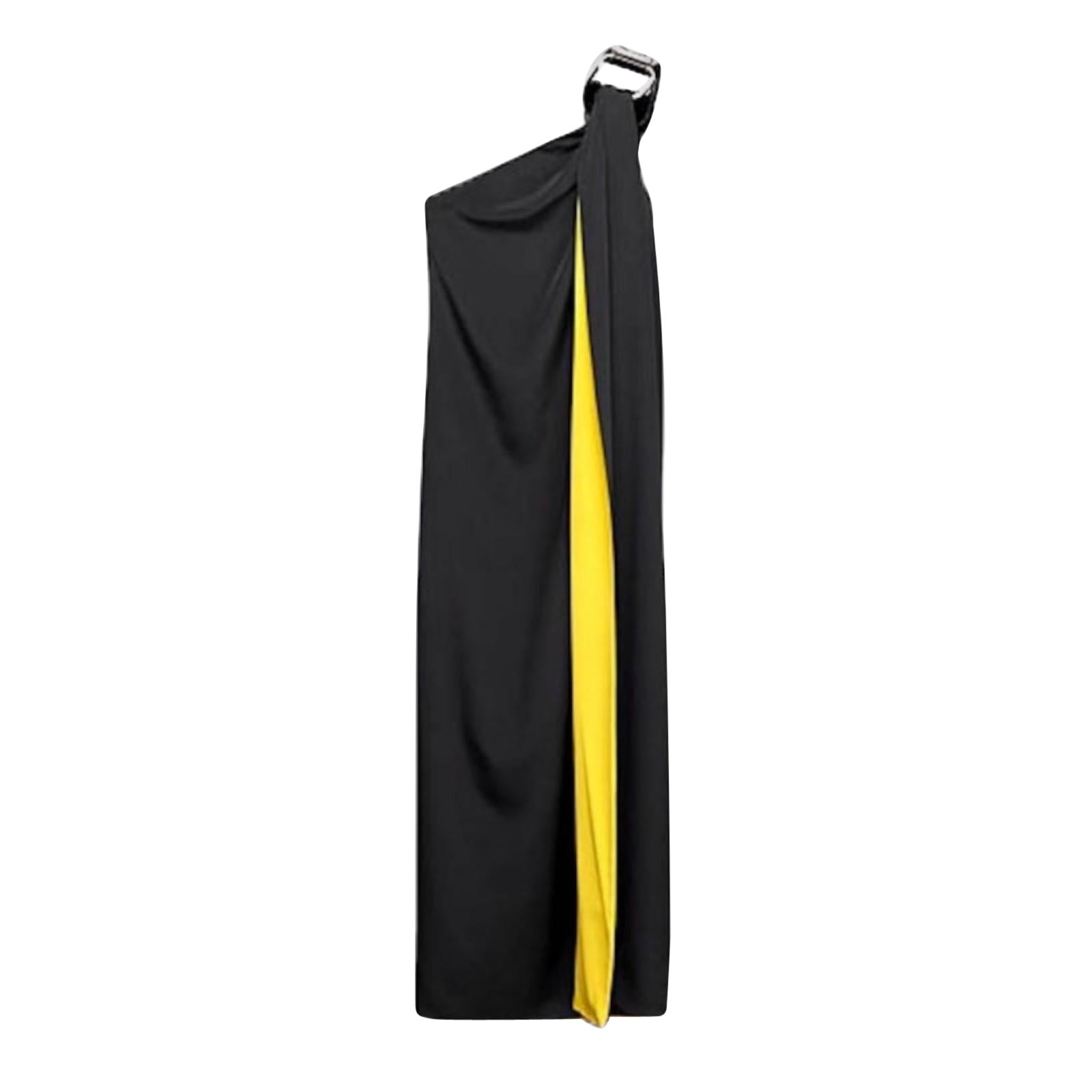 GUCCI Cold Shoulder Asymmetric Black 
Yellow Maxi Dress Evening Gown 42