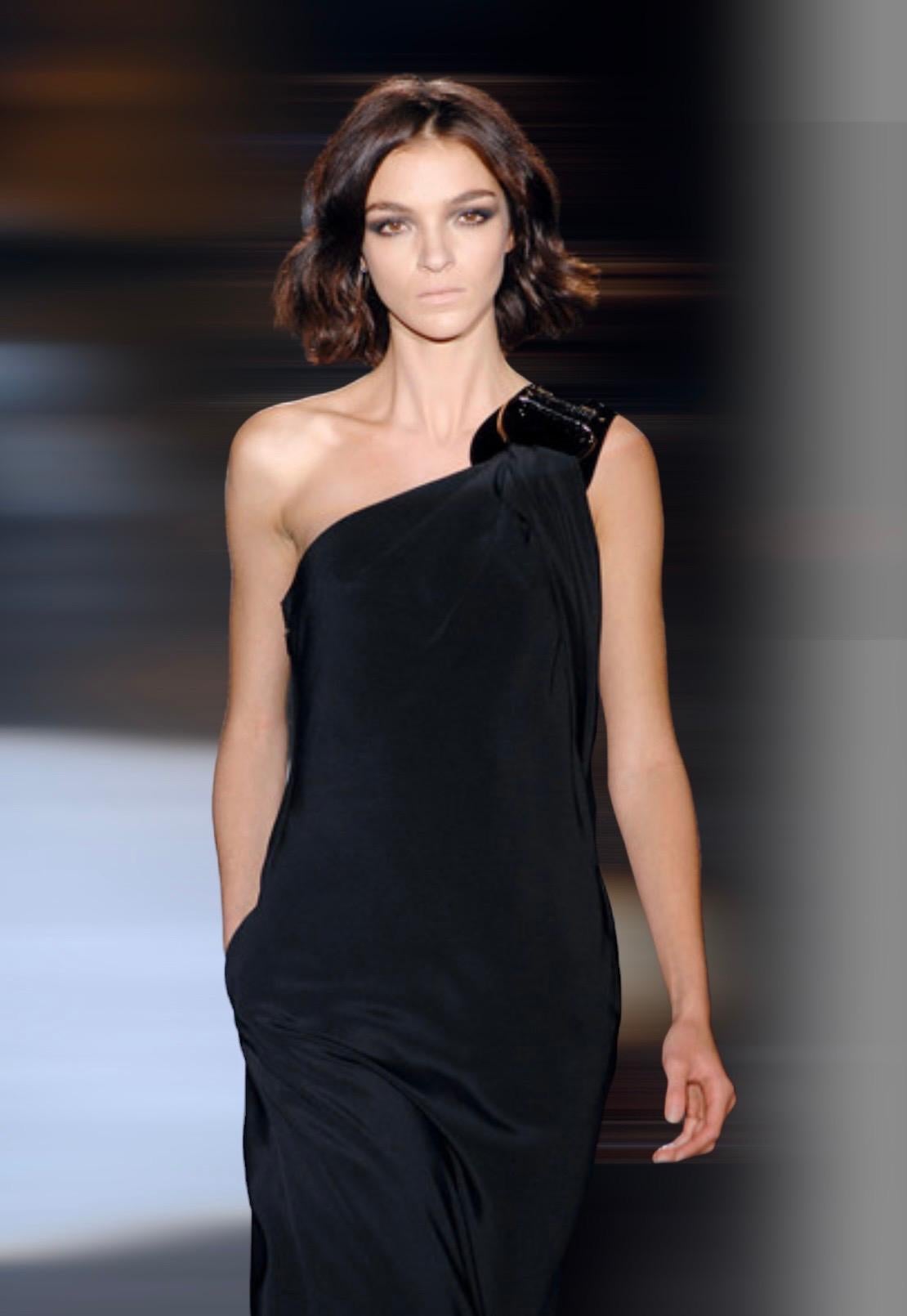 GUCCI Cold Shoulder Asymmetric Black & Yellow Maxi Dress Evening Gown 42 12