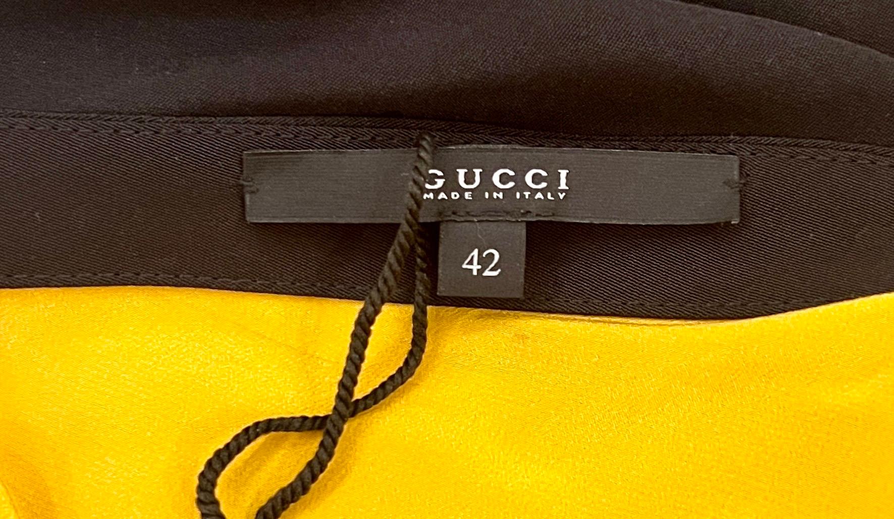 GUCCI Cold Shoulder Asymmetric Black & Yellow Maxi Dress Evening Gown 42 2