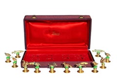 GUCCI Collection of 12 Enamel Silver 925 Vermeil Animal Figurines Card Holders