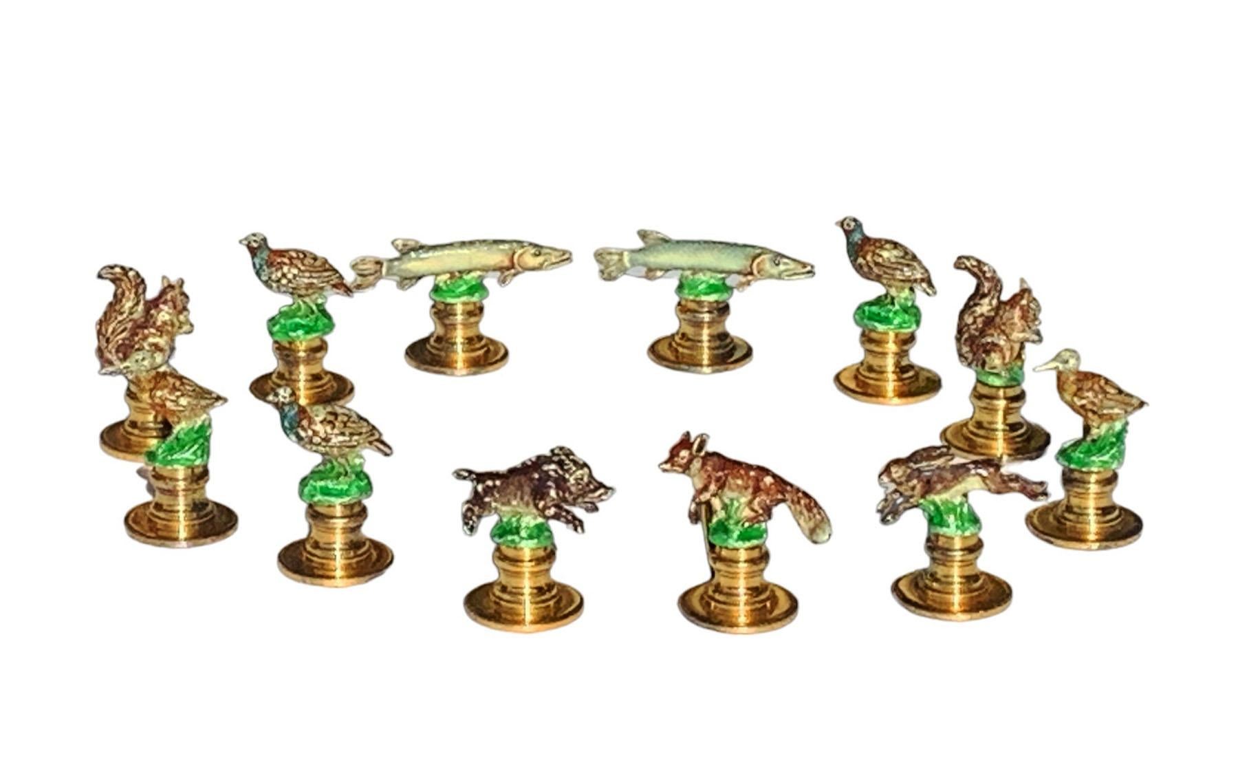 Red GUCCI Collection of 12 Enamel Silver 925 Vermeil Animal Figurines Card Holders  For Sale