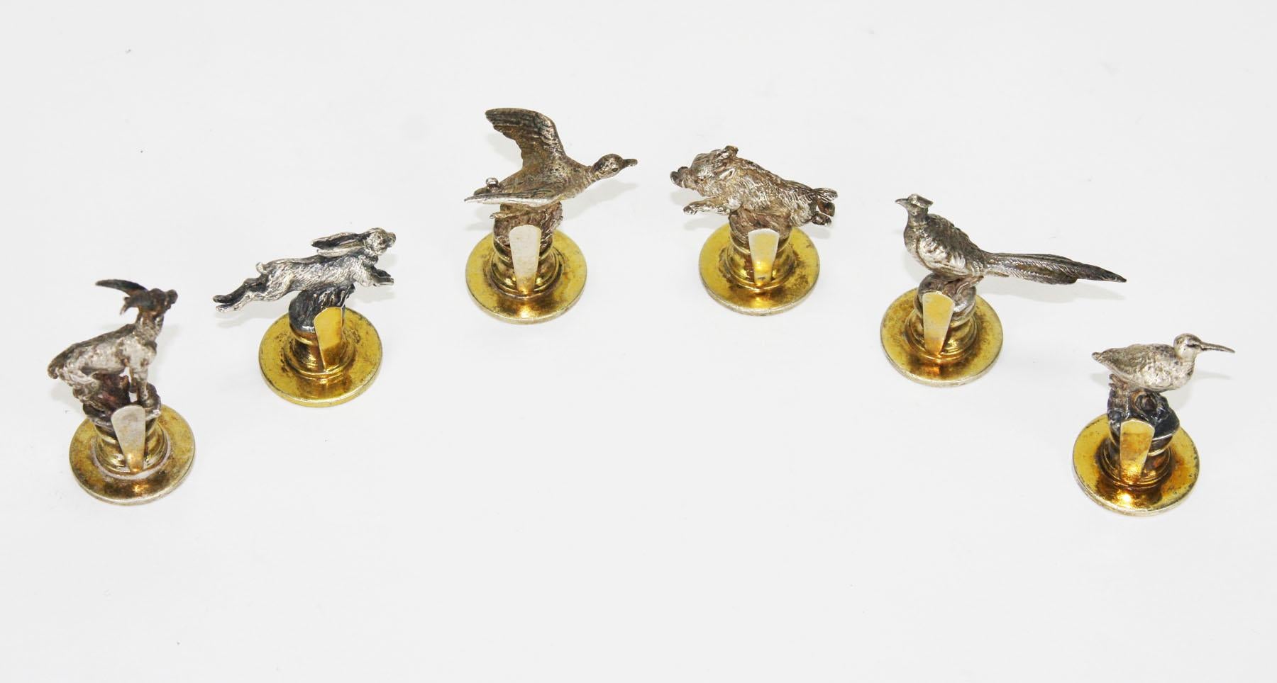 Brown GUCCI 60's Collection of 6 Silver 925 and Vermeil Animal Figurines Card Holders