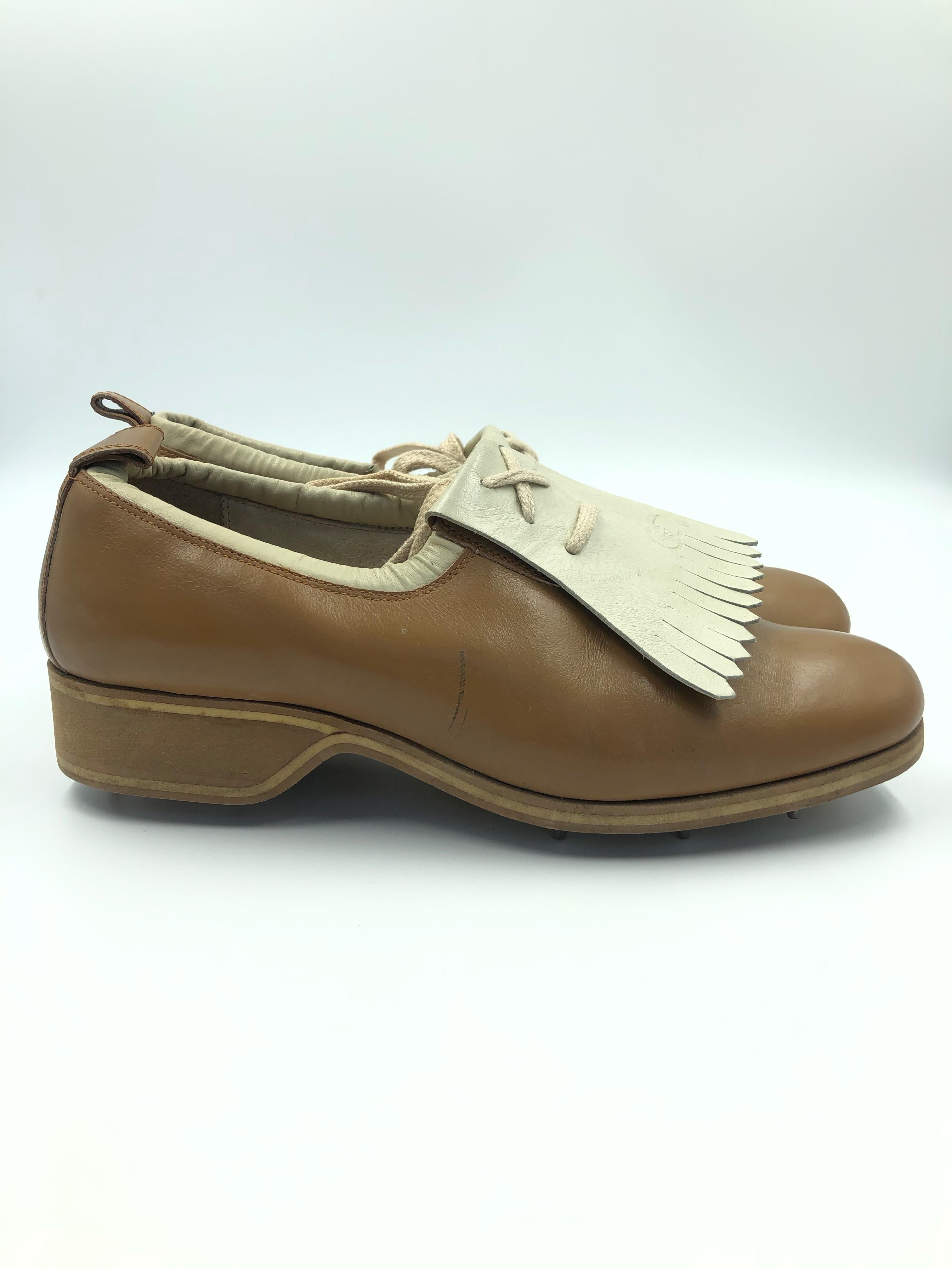 Gucci Collectors Vintage Golf Shoe with Cleats Tan and Cream 4