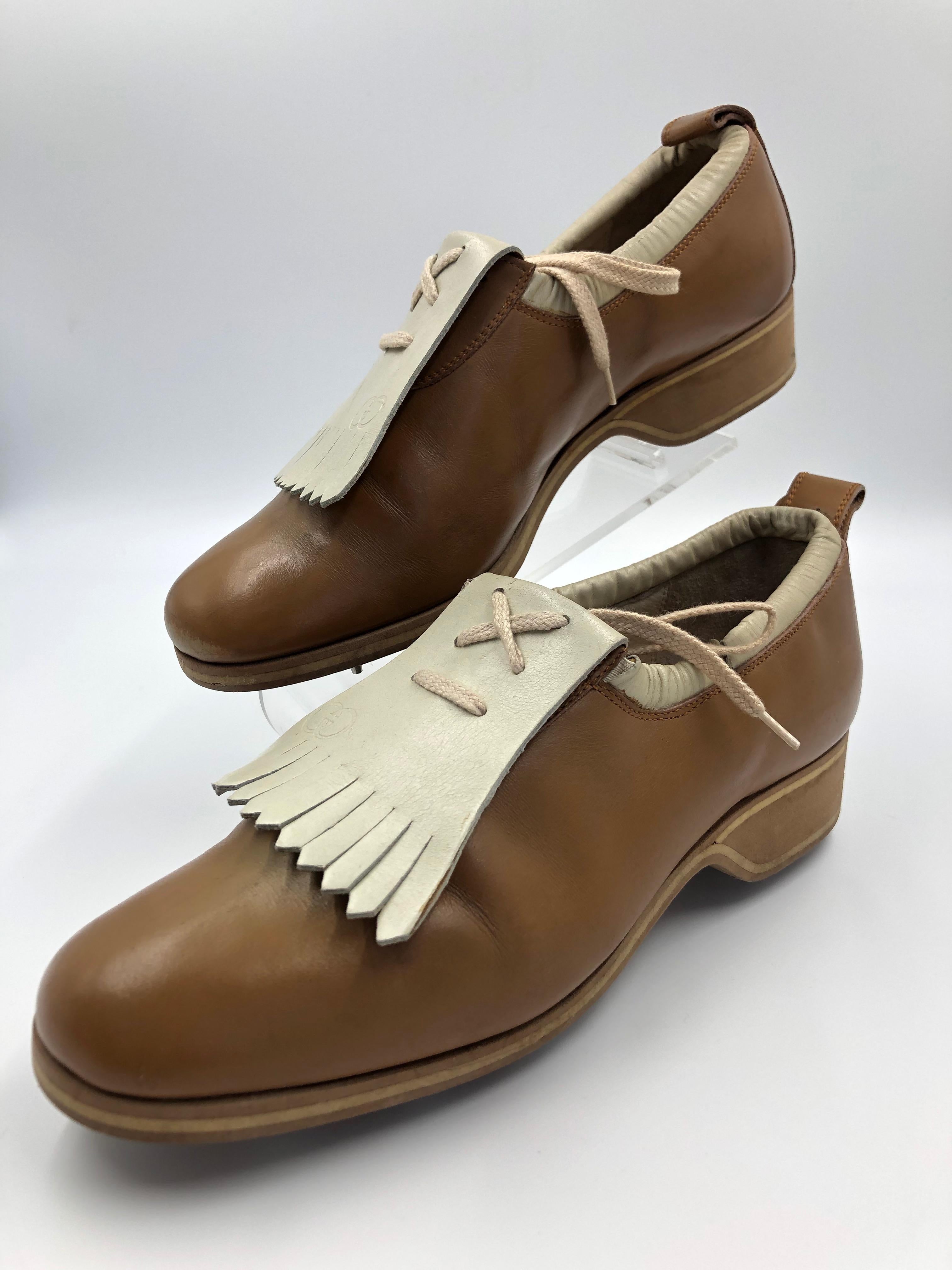 Gucci Collectors Vintage Golf Shoe with Cleats Tan and Cream 5