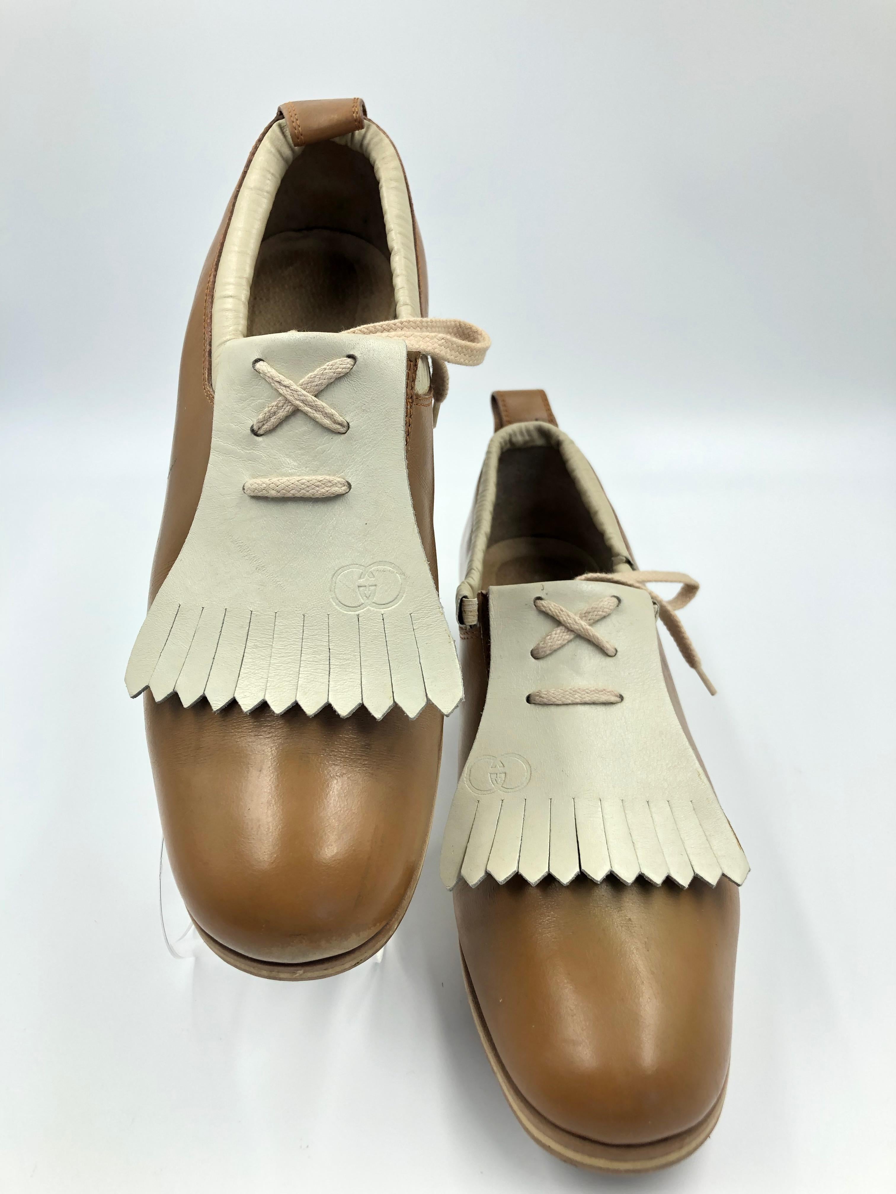 Gucci Collectors Vintage Golf Shoe with Cleats Tan and Cream 6