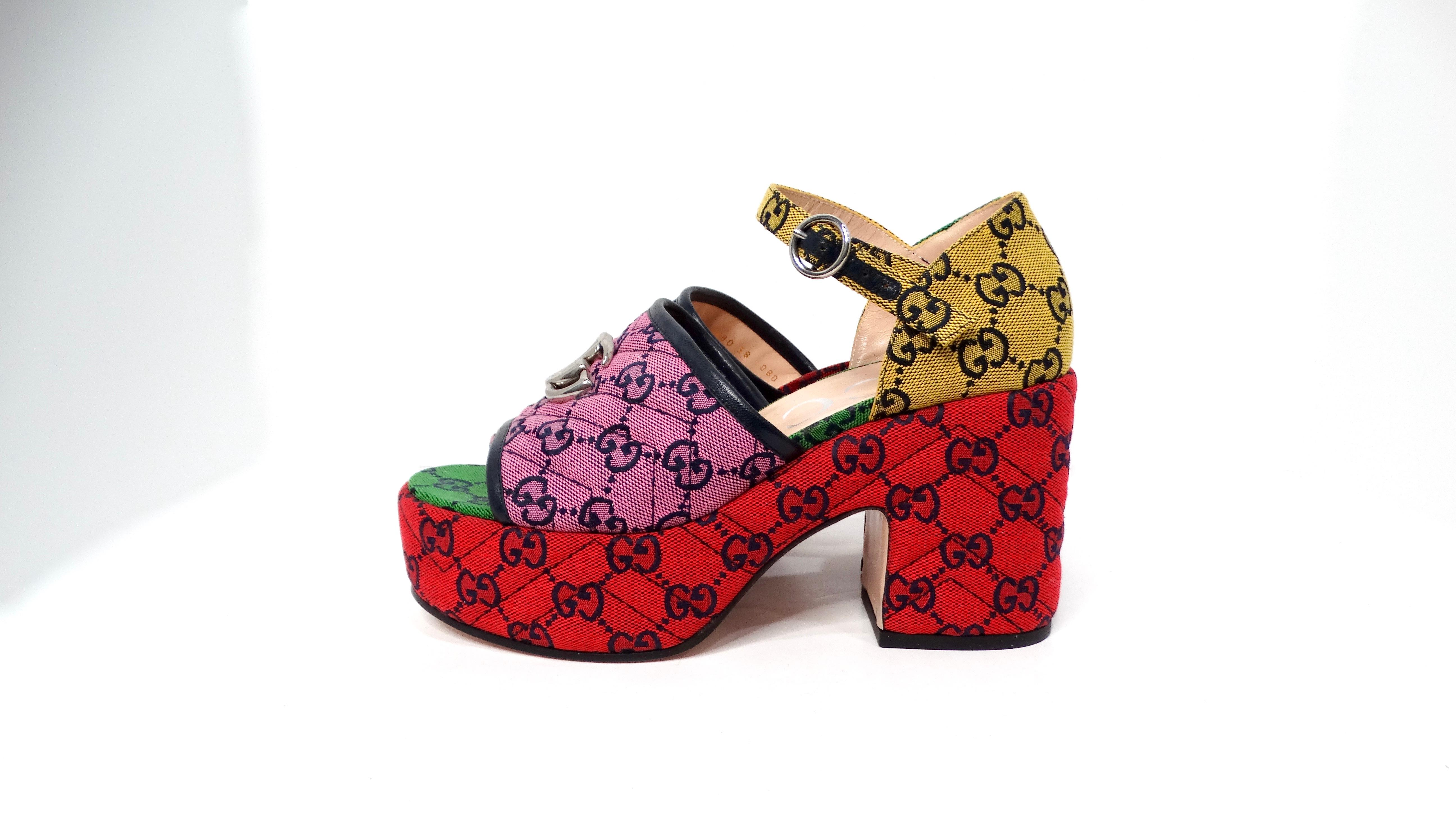 Women's Gucci Color-Block Monogram Logo Platform Sandals
