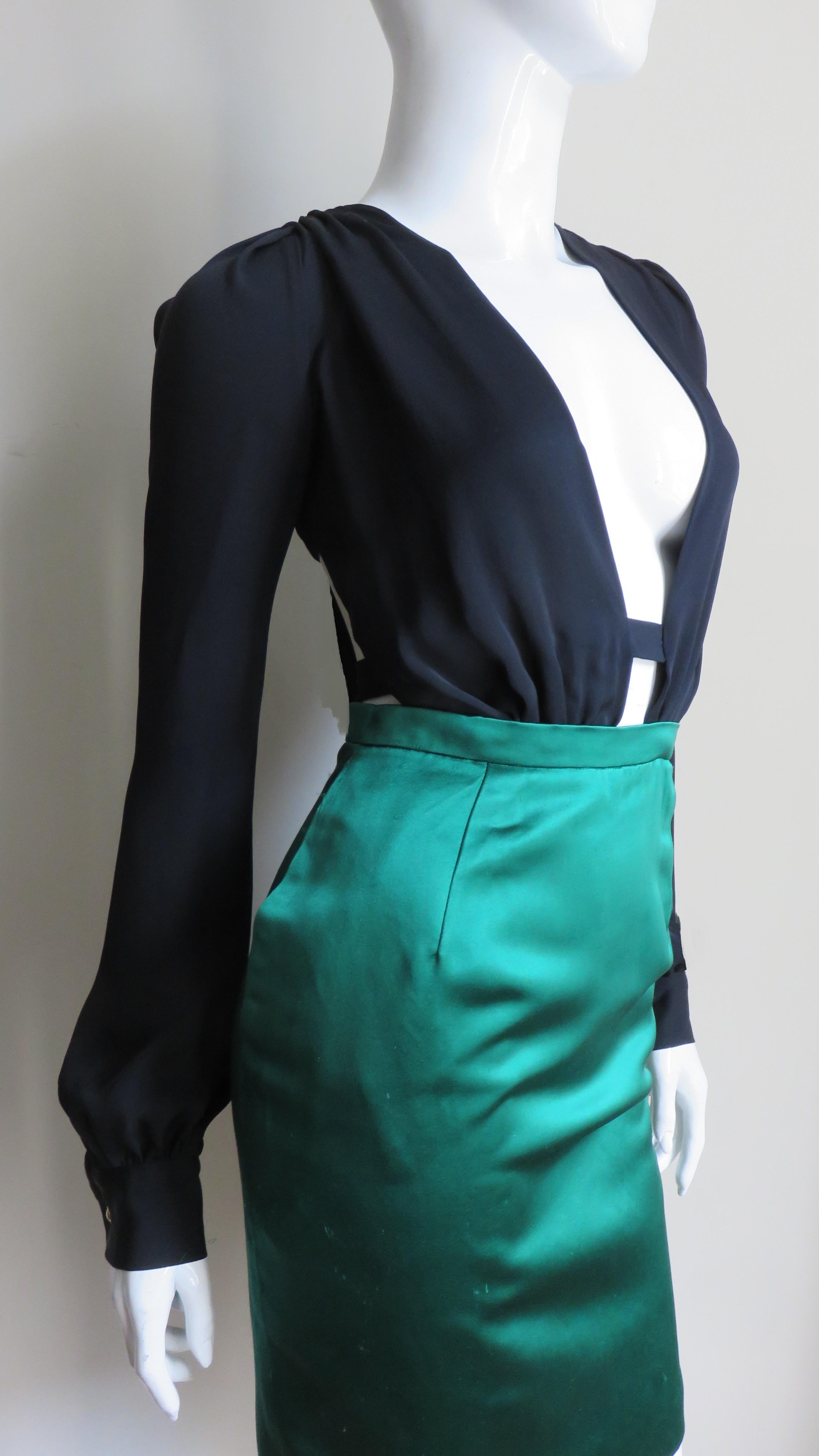 Gucci Color Block Plunge and Cut out Back Silk Dress 7