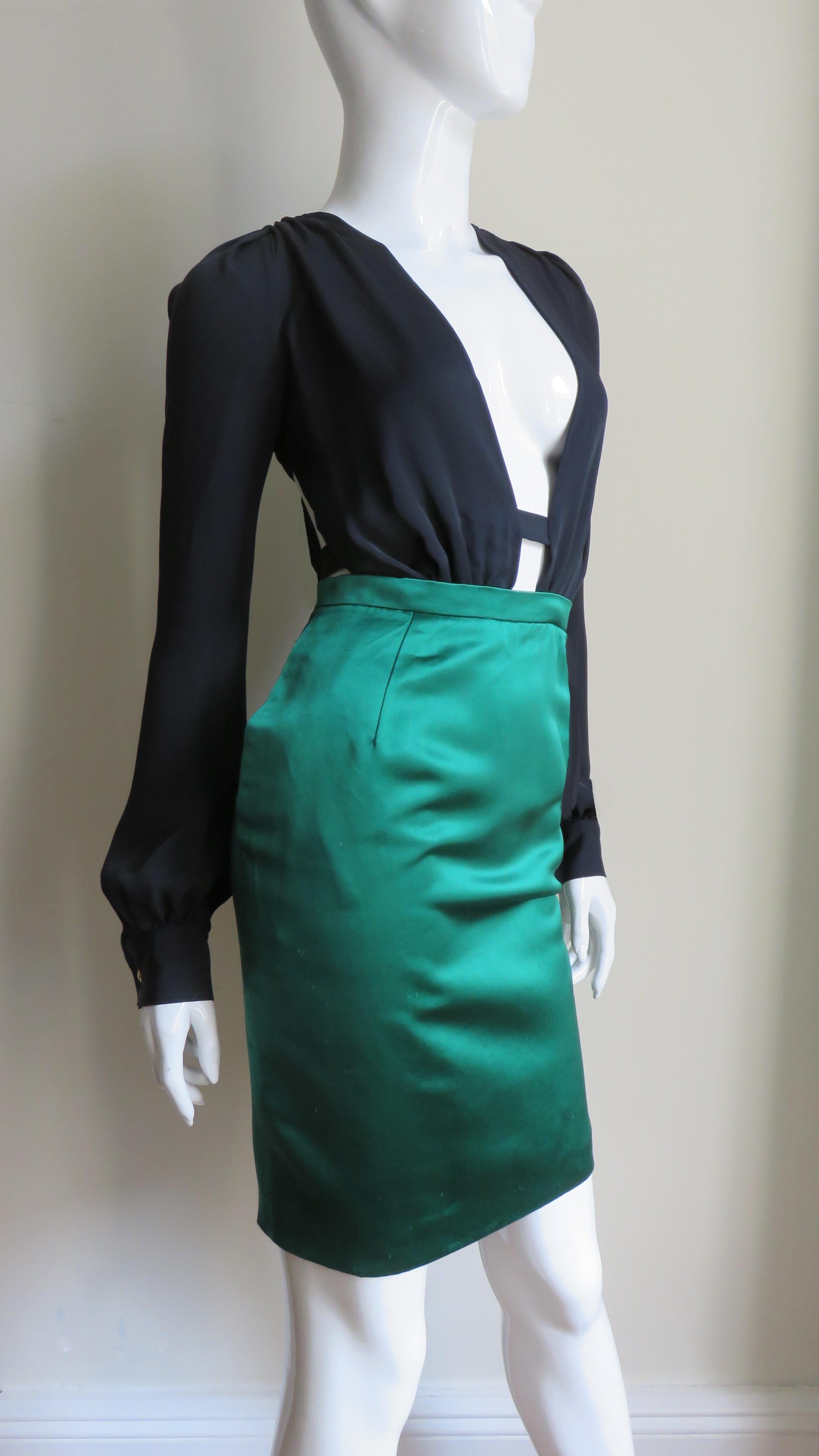 Gucci Color Block Plunge and Cut out Back Silk Dress 8