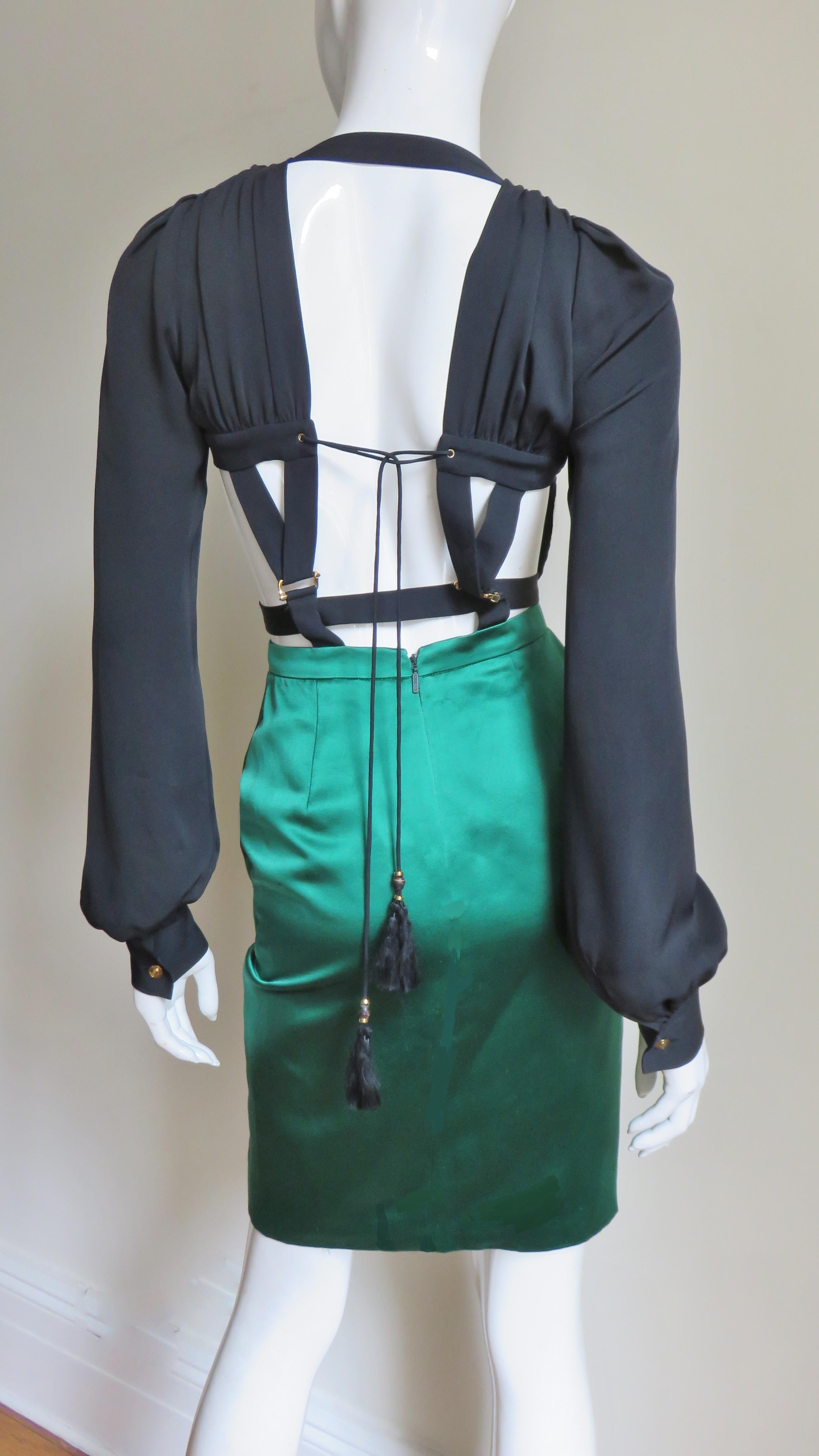Gucci Color Block Plunge and Cut out Back Silk Dress 9