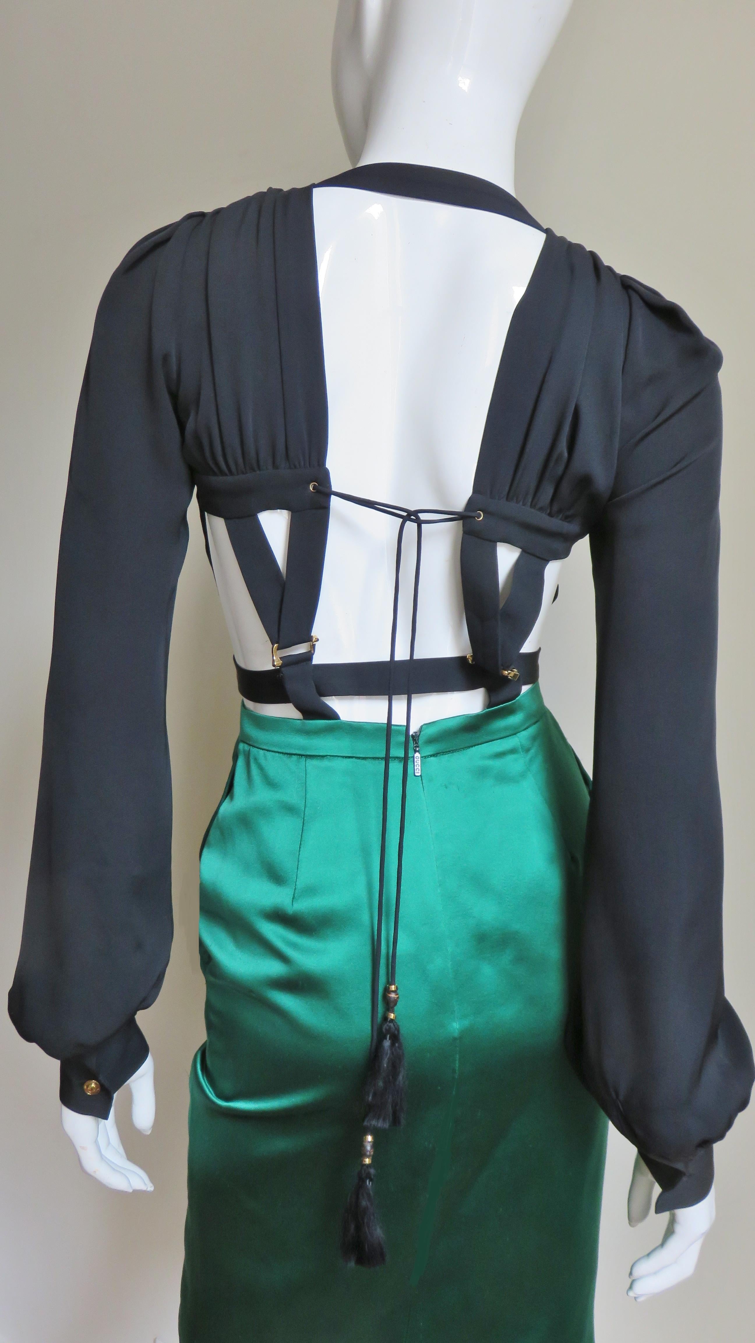 Gucci Color Block Plunge and Cut out Back Silk Dress 10
