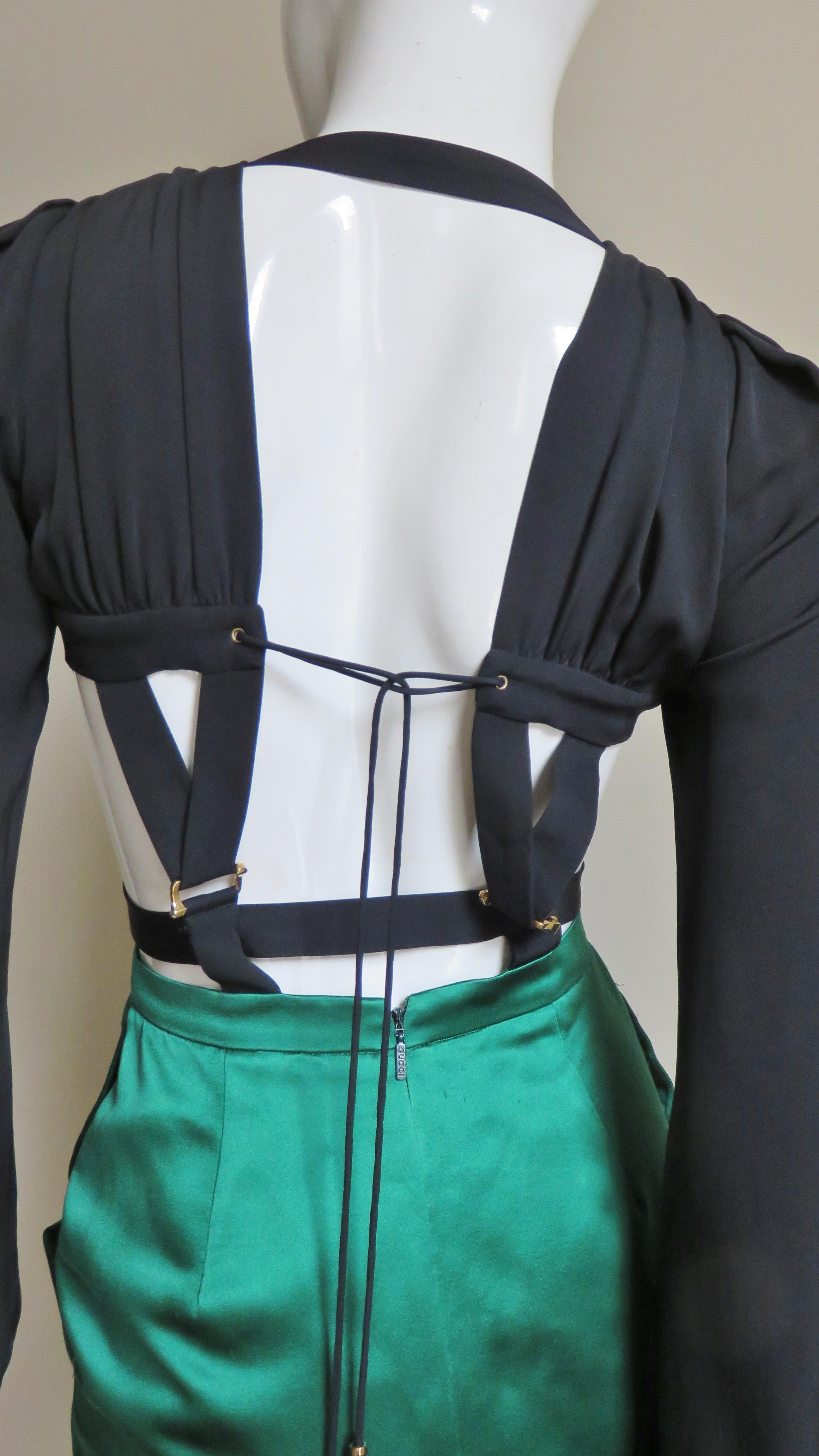 Gucci Color Block Plunge and Cut out Back Silk Dress 11