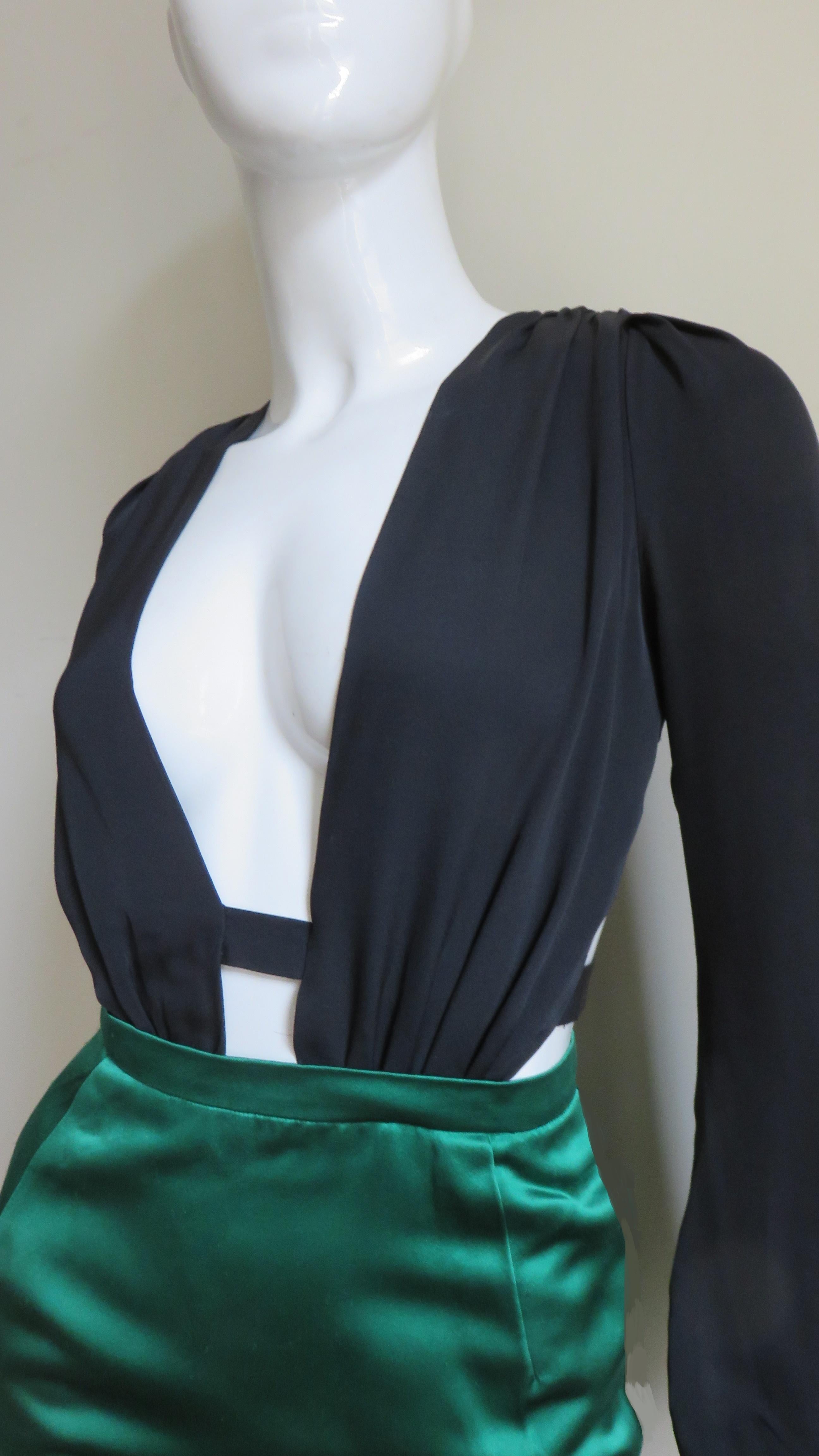Gucci Color Block Plunge and Cut out Back Silk Dress 1