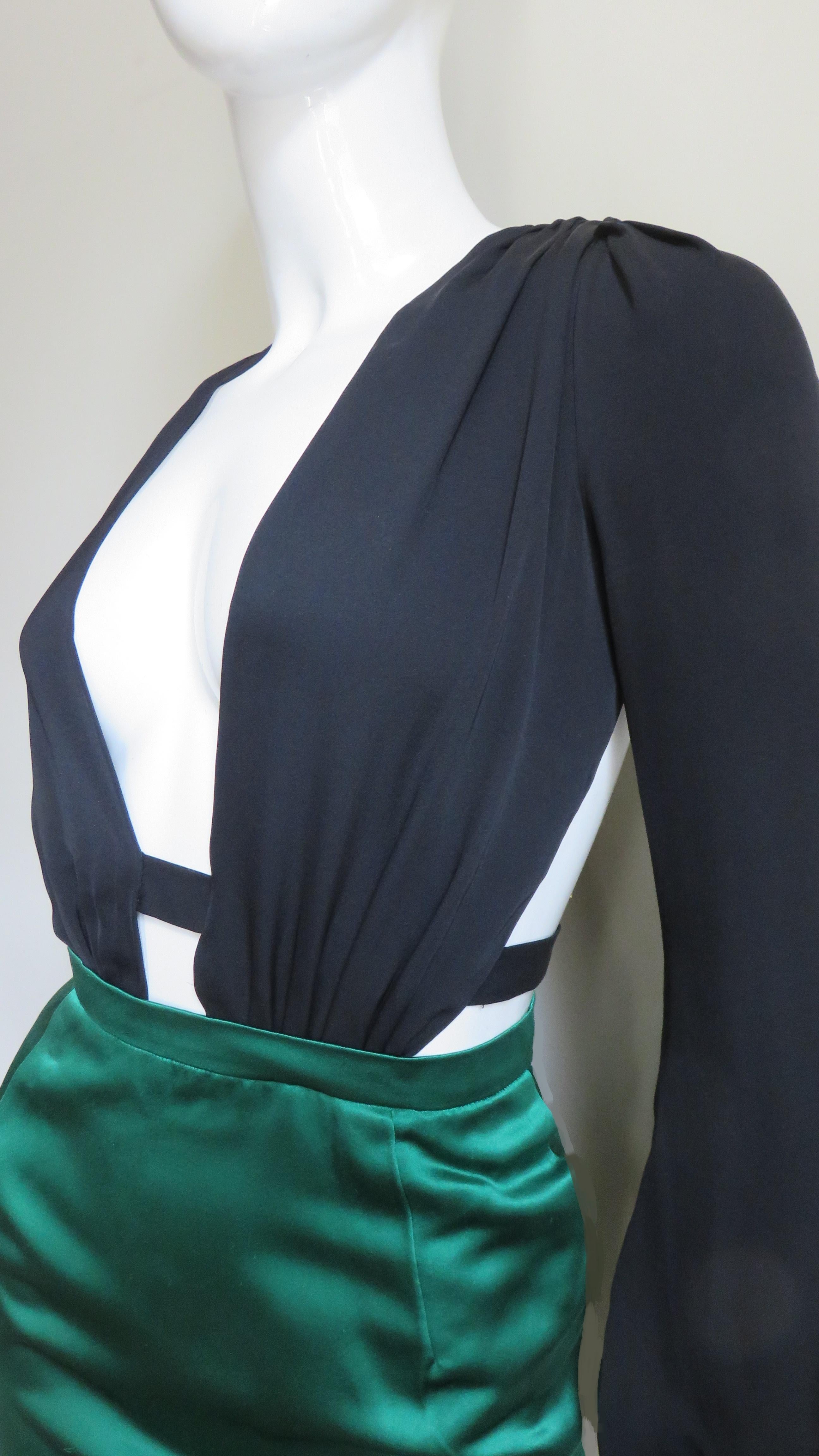 Gucci Color Block Plunge and Cut out Back Silk Dress 2