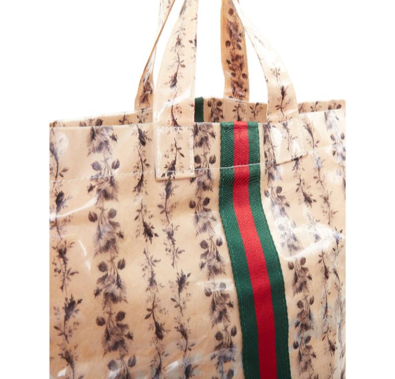 GUCCI COMME DES GARCONS 2021 green red beige vinyl pvc sherry paper tote bag en vente 2