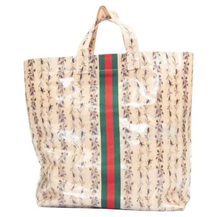 GUCCI COMME DES GARCONS 2021 green red beige vinyl pvc sherry paper tote bag en vente