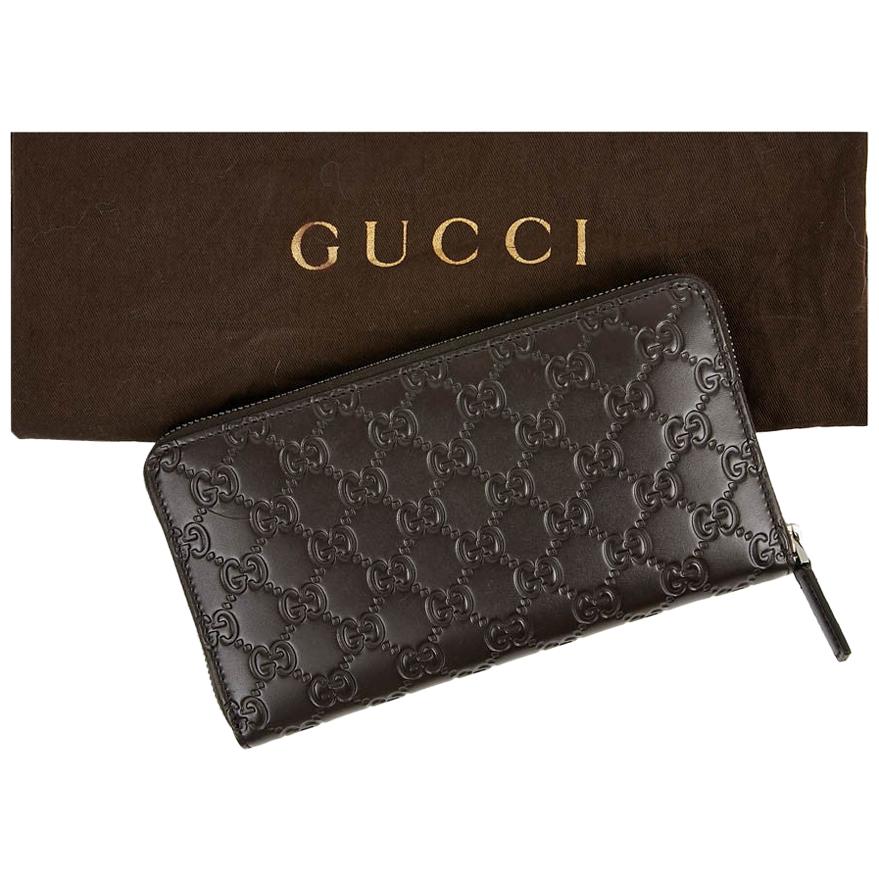 Gucci Companion Logo Brown Embossed Leather