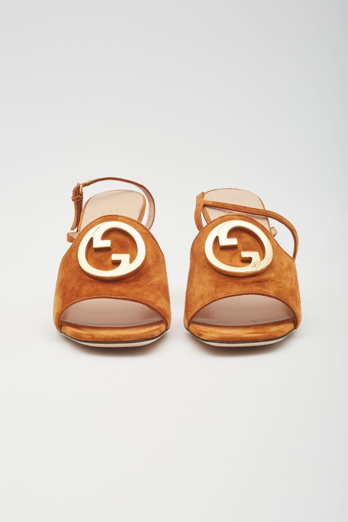 Brown Gucci Congac Suede Blondie Sandal Heels EU 37 For Sale