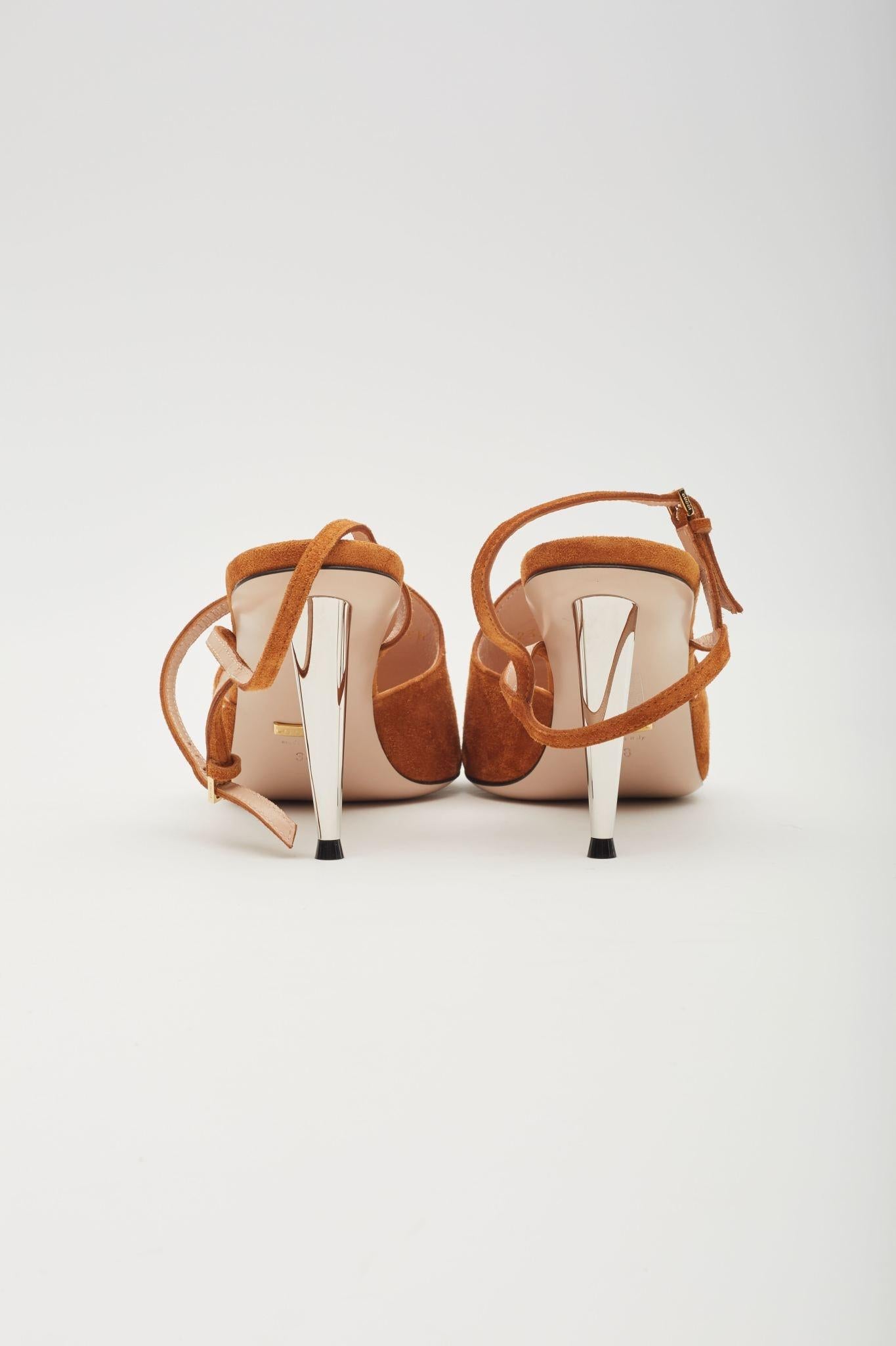 Women's Gucci Congac Suede Blondie Sandal Heels EU 37 For Sale