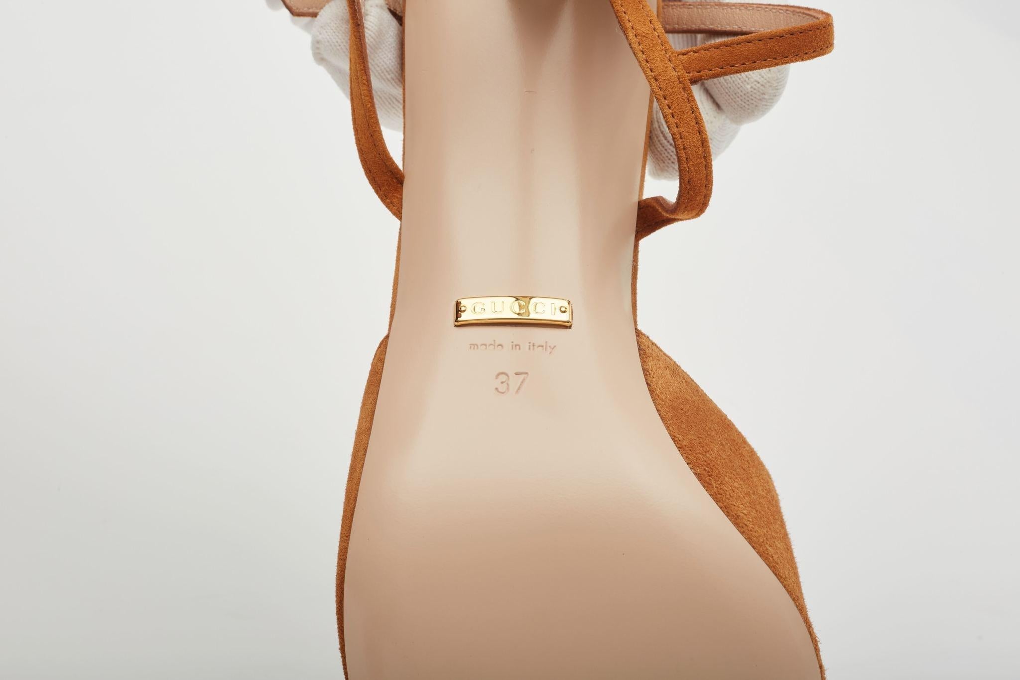 Gucci Congac Suede Blondie Sandal Heels EU 37 For Sale 1