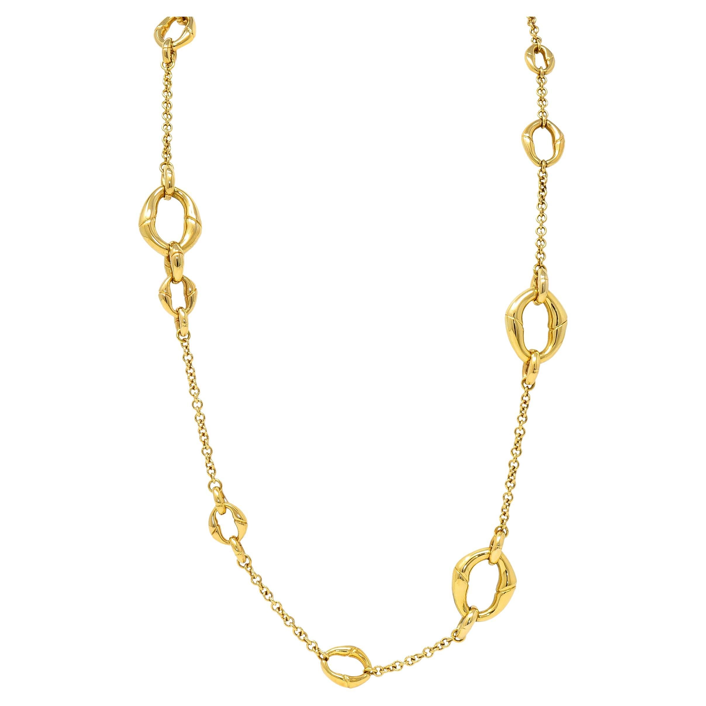 Gucci Contemporary 18 Karat Yellow Gold Bamboo Link Station Necklace 2