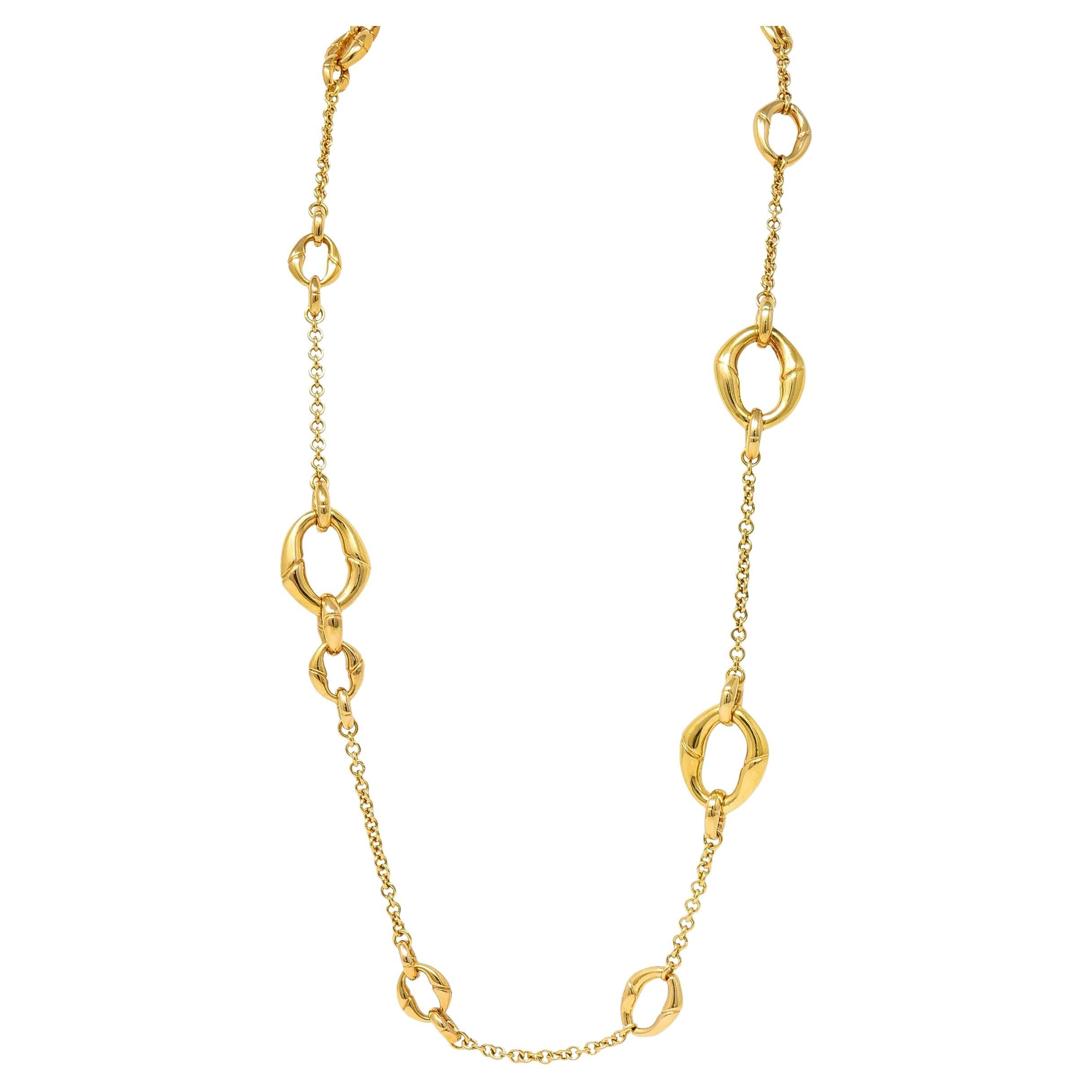 Gucci Contemporary 18 Karat Yellow Gold Bamboo Link Station Necklace For Sale