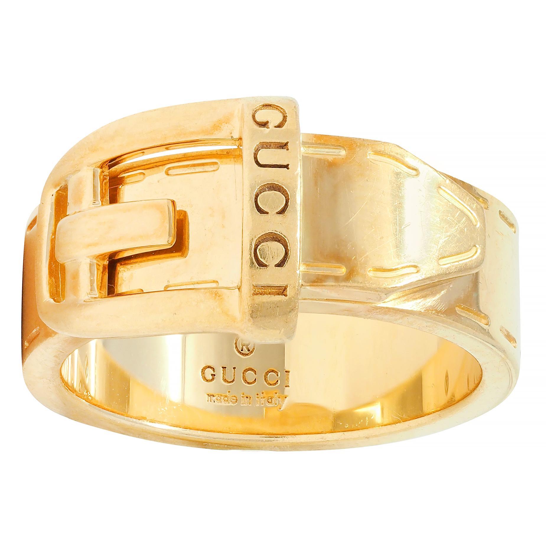 Gucci Contemporary 18 Karat Yellow Gold Belt Buckle Band Ring For Sale 2