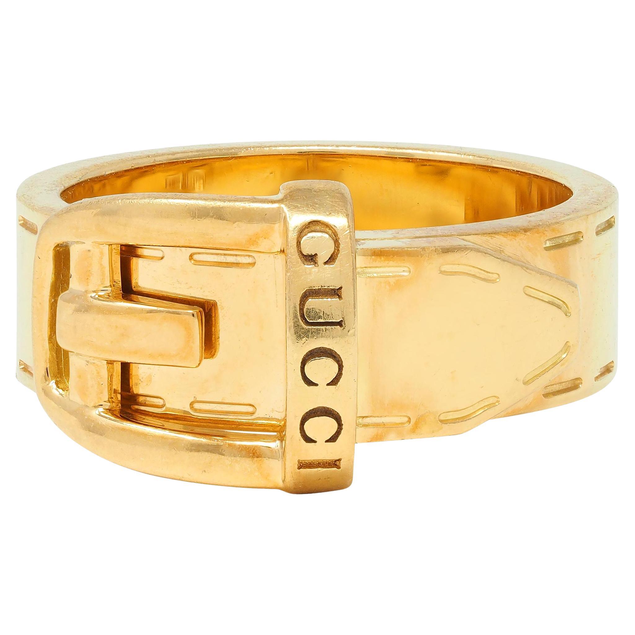 Gucci Contemporary 18 Karat Yellow Gold Belt Buckle Band Ring For Sale