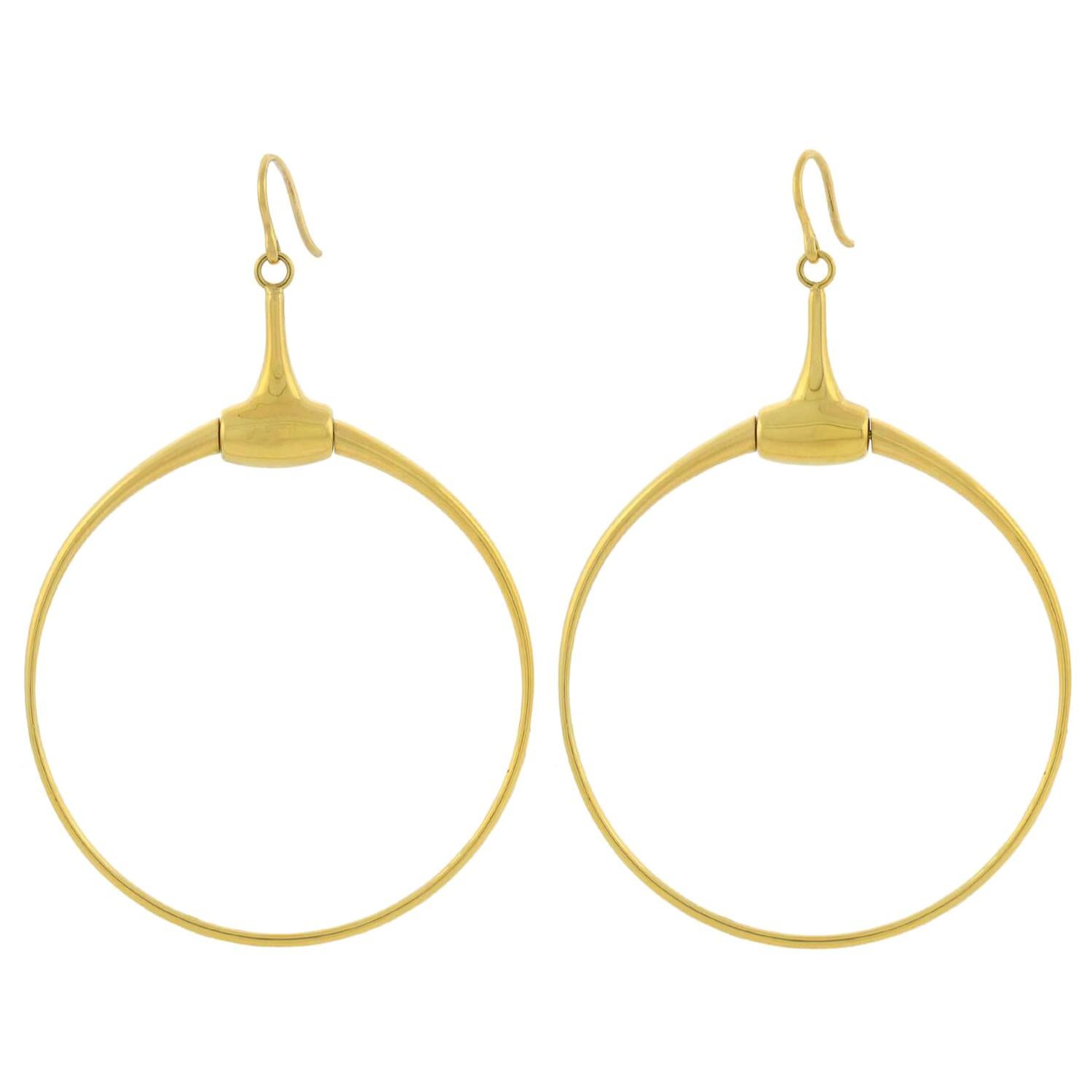 GUCCI Contemporary 18 Karat Yellow Gold Horse Bit Hoop Earrings