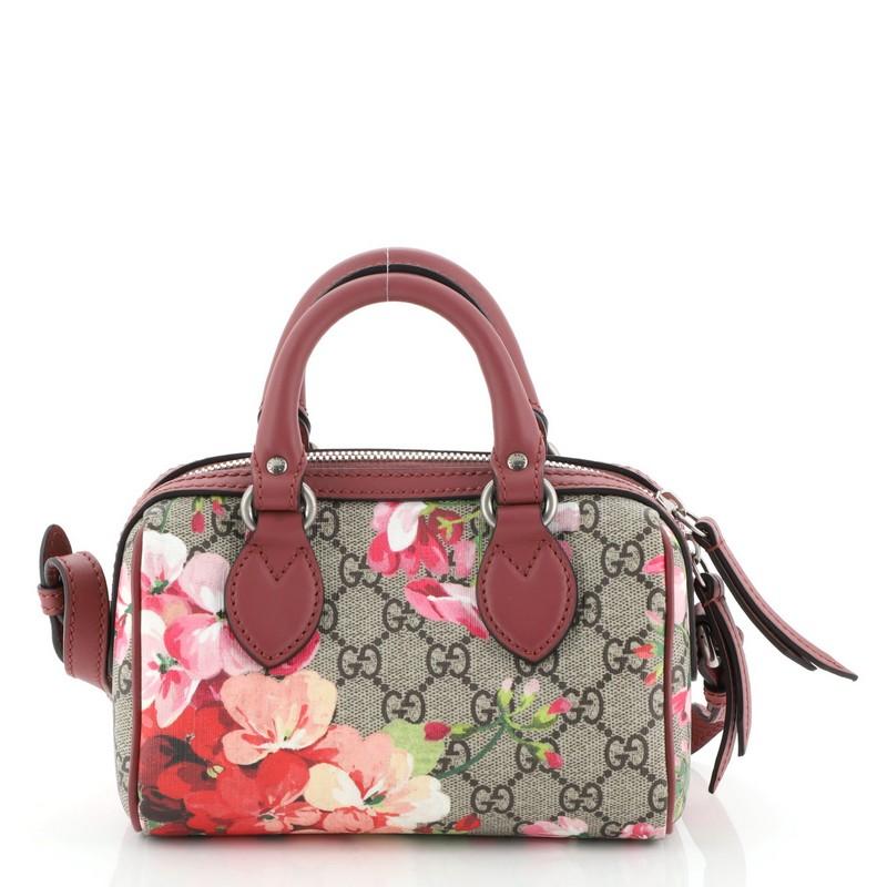 Brown Gucci Convertible Boston Bag Blooms Print GG Coated Canvas Nano