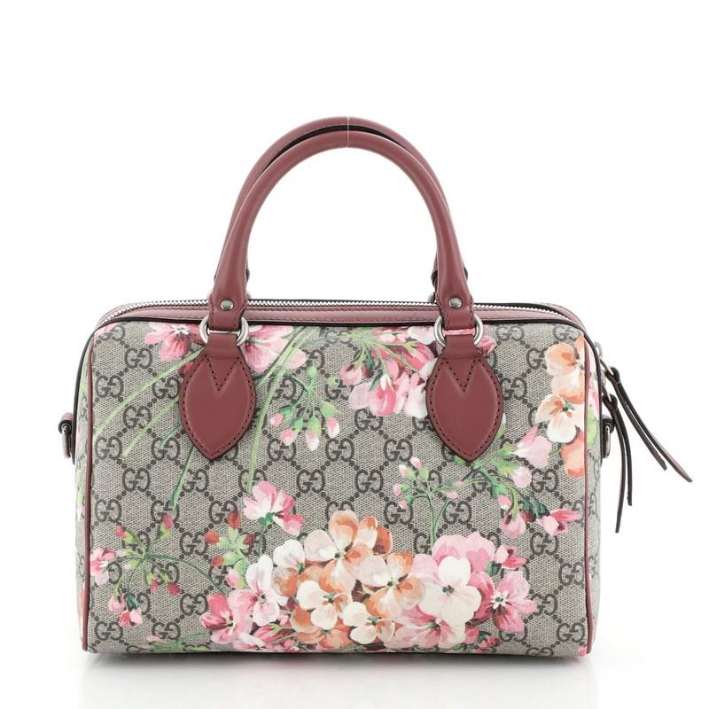 Brown Gucci Convertible Boston Bag Blooms Print GG Coated Canvas Small
