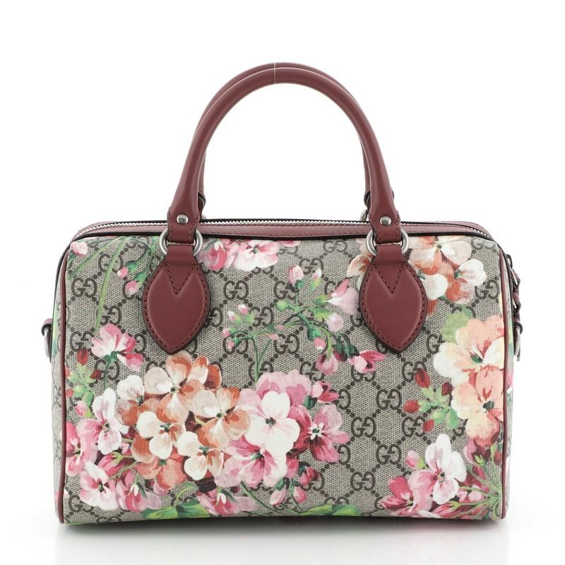 Brown Gucci Convertible Boston Bag Blooms Print GG Coated Canvas Small 