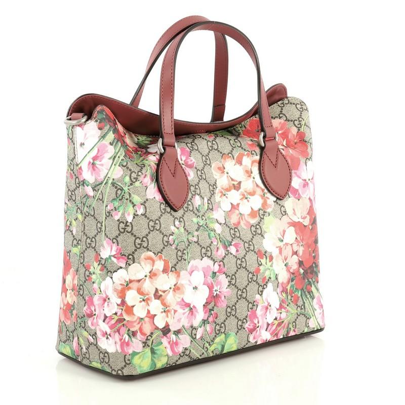 Beige Gucci Convertible Folded Tote Blooms Print GG Coated Canvas Medium