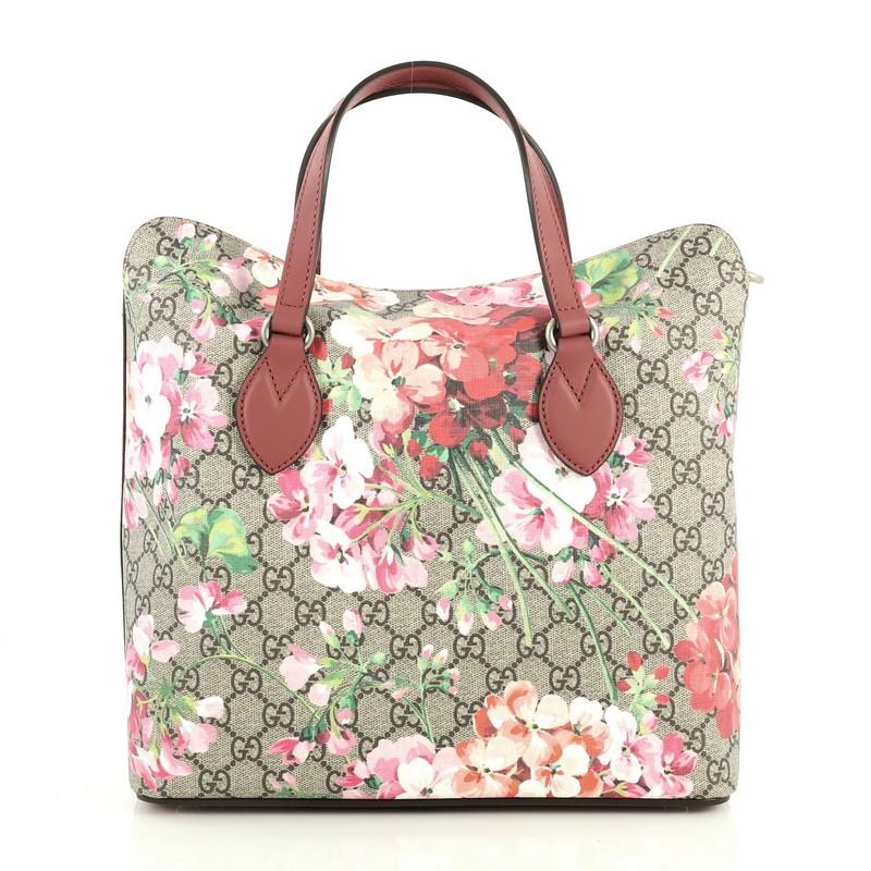 Gucci Convertible Folded Tote Blooms Print GG Coated Canvas Medium In Good Condition In NY, NY