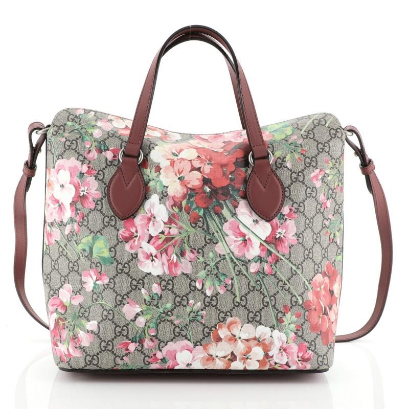 Gucci Convertible Folded Tote Blooms Print GG Coated Canvas Medium  In Good Condition In NY, NY