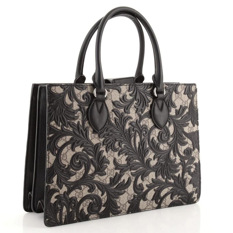Gucci Convertible Gusset Tote Arabesque GG beschichtetes Segeltuch Medium (Schwarz)