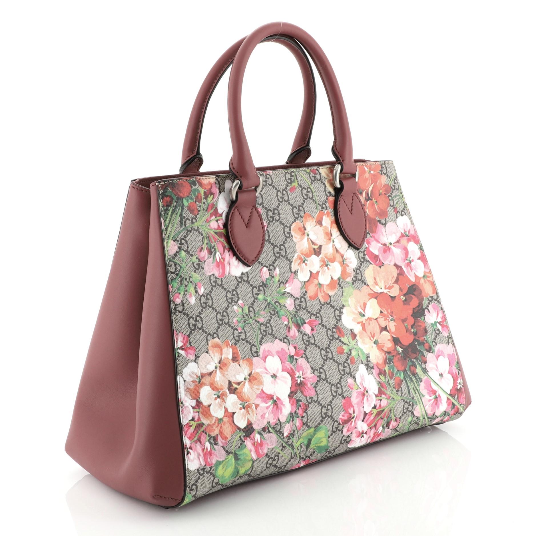 Brown Gucci Convertible Shopping Tote Blooms