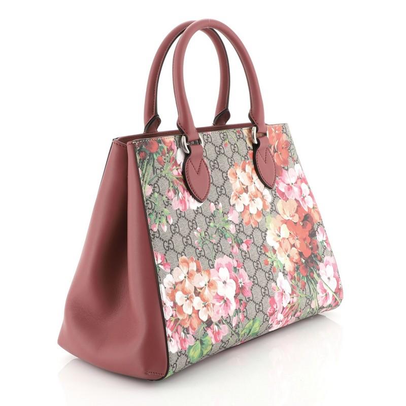 Brown Gucci Convertible Shopping Tote Blooms Print GG Coated Canvas Large