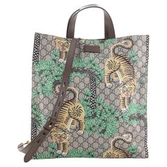Gucci Convertible Soft Open Tote Bengal Print GG Coated Canvas Tall