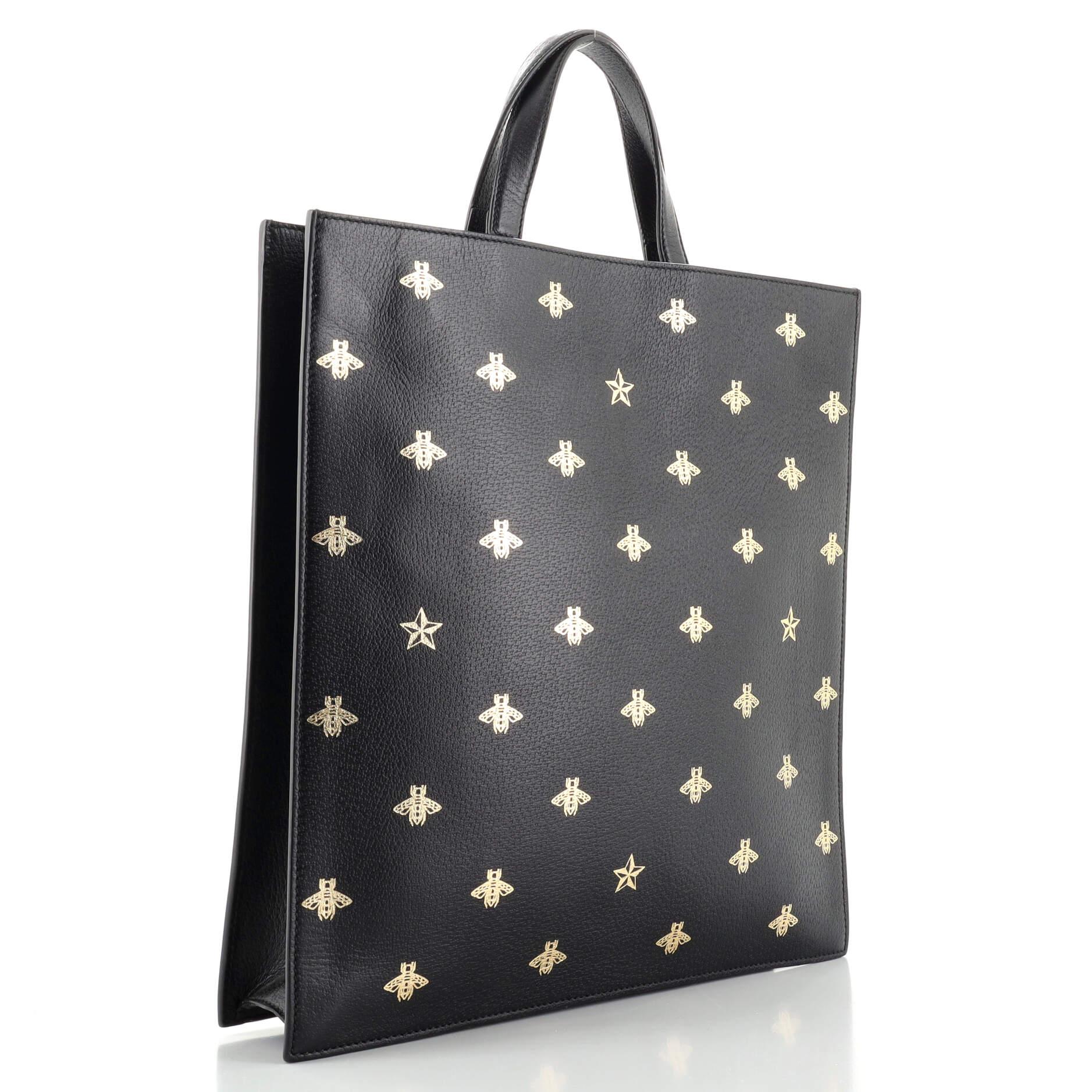 Black Gucci Convertible Soft Open Tote Printed Leather Tall