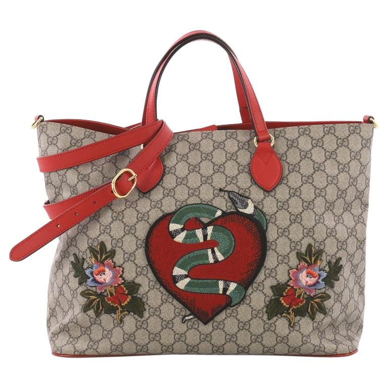 Gucci Convertible Soft Tote Embroidered GG Coated Canvas Medium