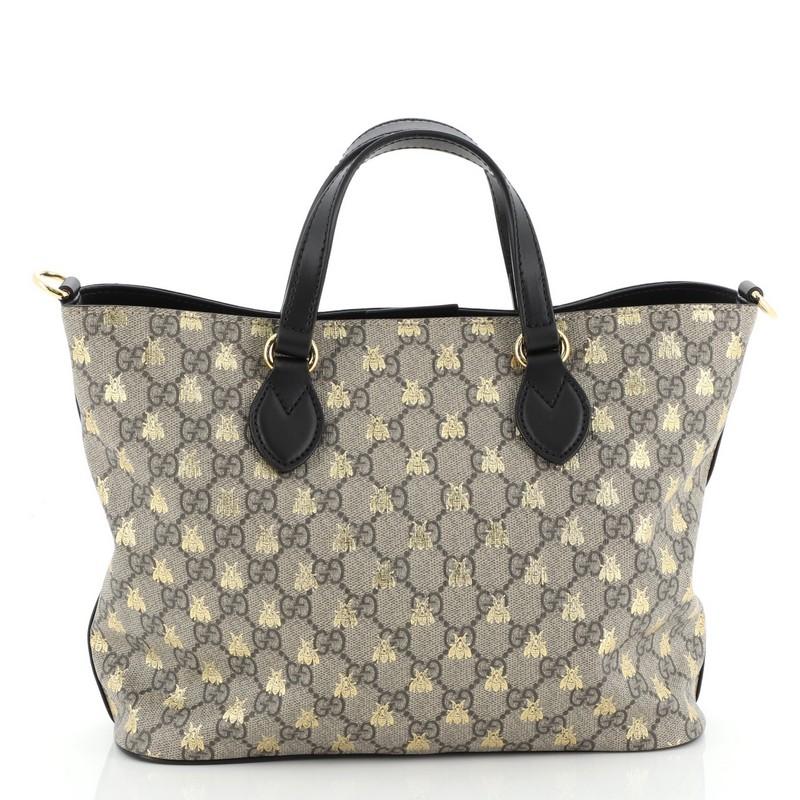 Gray Gucci Convertible Soft Tote Printed Coated Canvas Medium